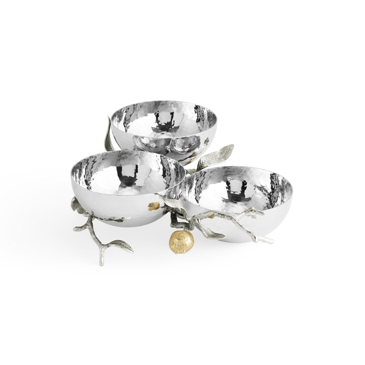 Premium Pomegranate Silver & Gold Triple Bowl Set - Elegant Fruit Serving Bowl for Parties, Weddings & Home Decor
