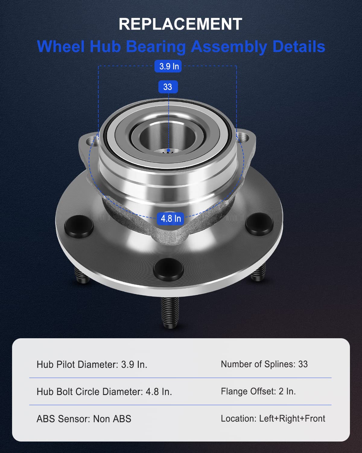 ECCPP Front 5 Lugs Wheel Bearing and Hub Assembly Compatible with 2000-2001 Dodge Ram 1500 2WD/4WD - Replacement for 515038 - Perfect for Off-Roading, Towing & Daily Driving