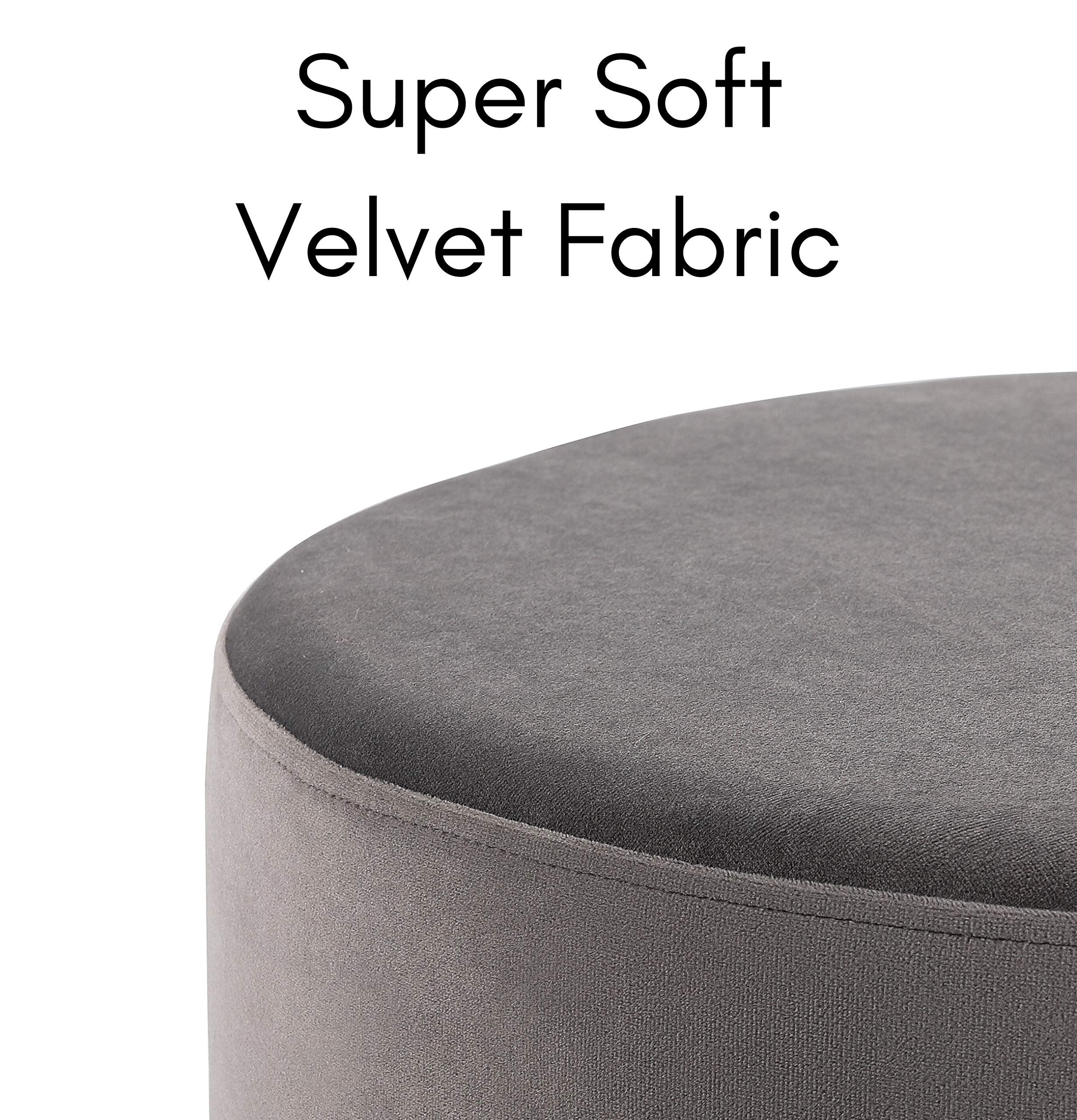 BIRDROCK HOME Large Round Velvet Ottoman Pouf with Silver Trim - Soft Padded Foot Rest Stool for Living Room, Bedroom & Office - Grey Velvet Decor - Perfect as Coffee Table Ottoman, Shoe Storage Seat, Vanity Stool or Desk Footrest