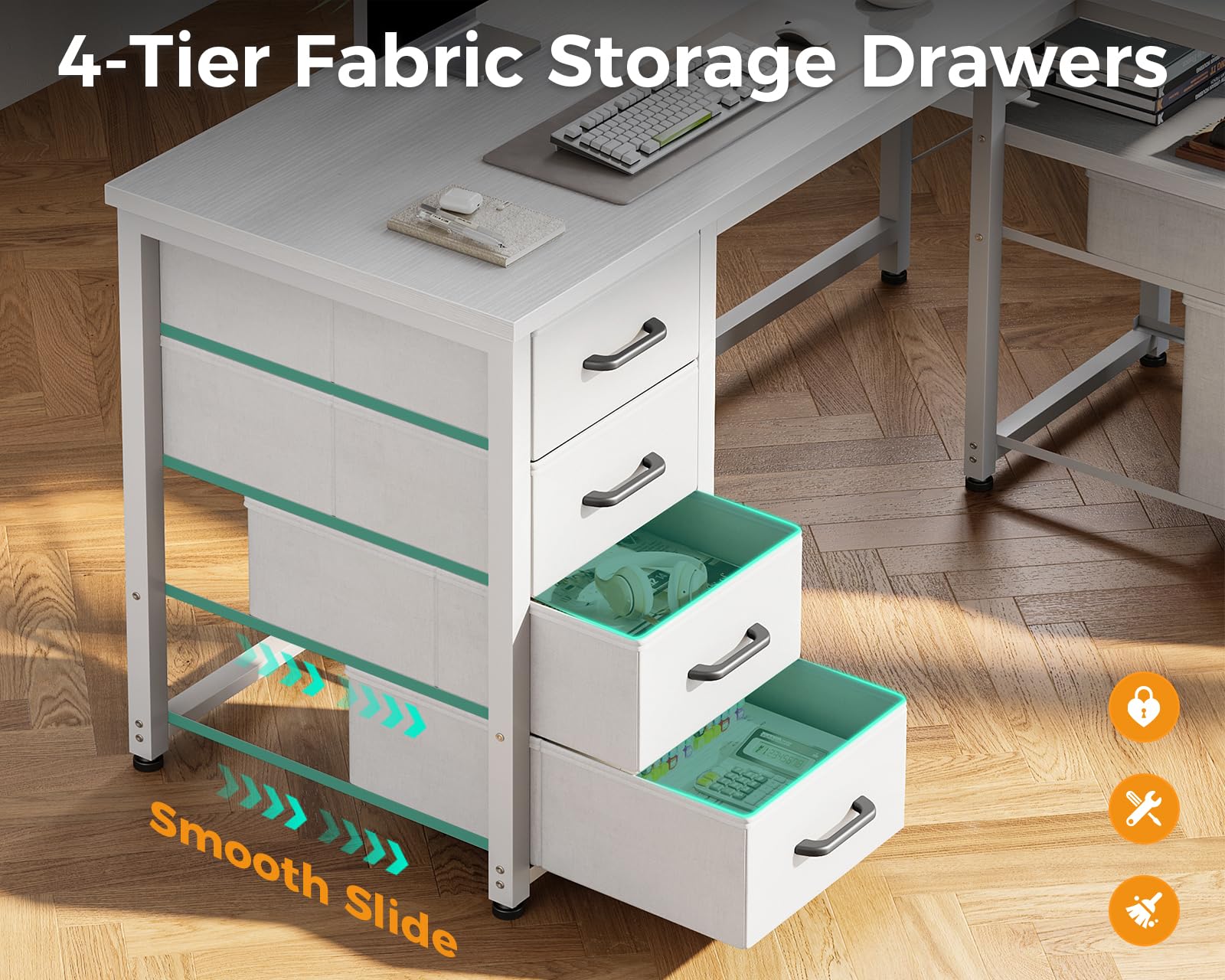 Coleshome 55 Inch L-Shaped Computer Desk with 6 Drawers, Power Outlet & Reversible Storage Shelf - Home Office Corner Desk with File Drawer in White | Perfect for Small Spaces, Gaming Setup & Remote Work