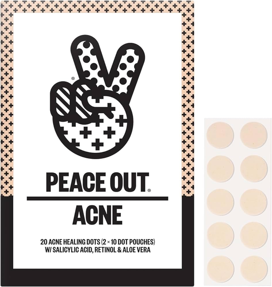 PEACE OUT Skincare Acne Dots - Hydrocolloid Pimple Patches for Overnight Blemish Treatment, Fast-Acting Anti-Acne Solution (20 Count) | Award-Winning for Clear Skin | Perfect for Travel & Daily Skincare Routine