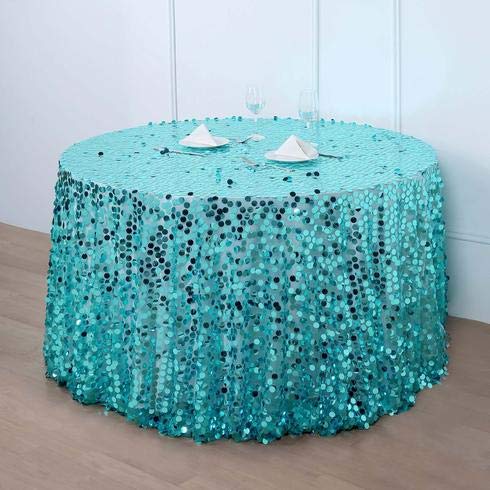 Premium Sequin Round Tablecloth 120 Inches - Big Payette Turquoise Luxury Fabric for Weddings, Birthdays, Christmas Parties & Banquet Hall Decorations - Perfect for Formal Events, Holiday Celebrations & Special Occasions