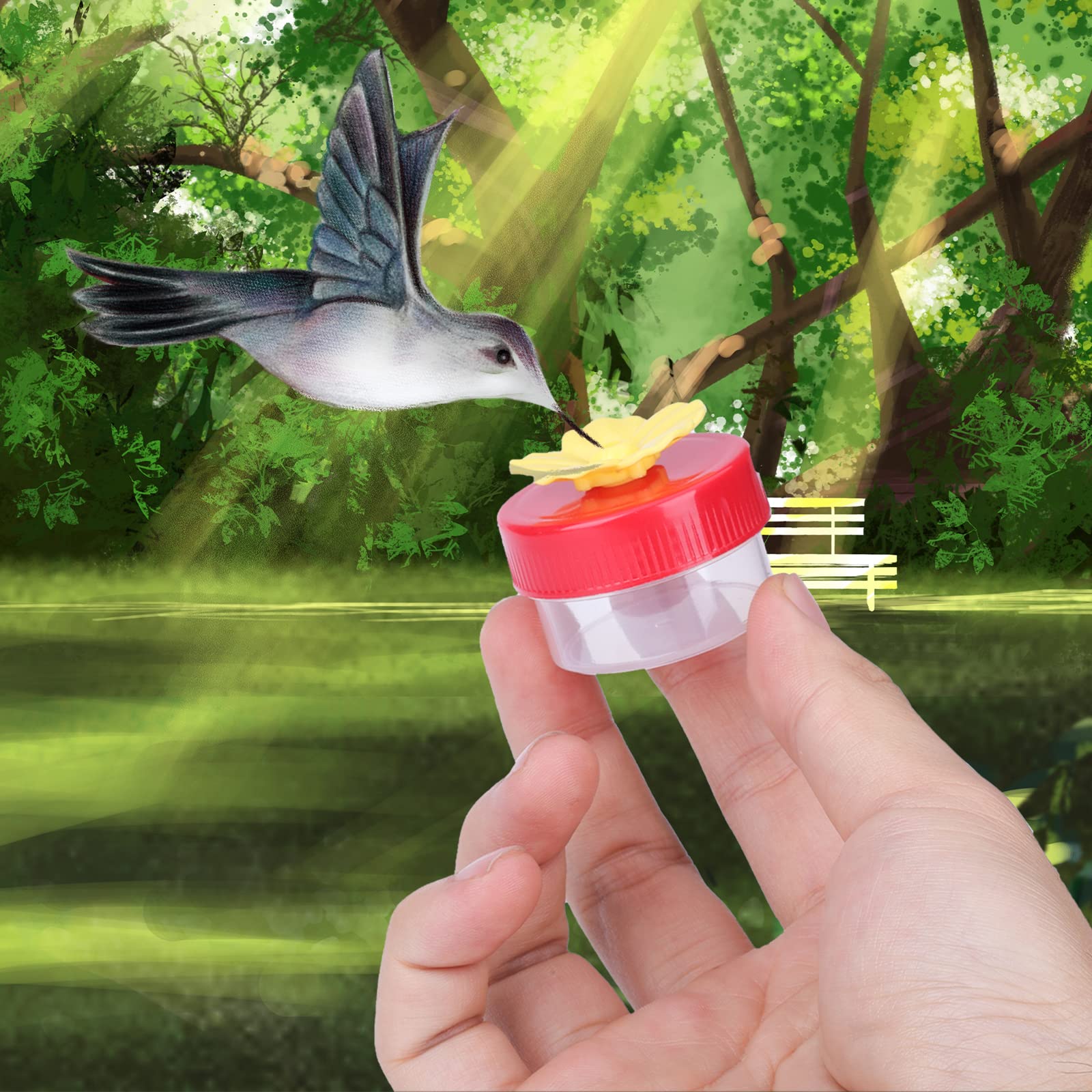 AIEX Handheld Hummingbird Feeder Set - 4 Flower Cups & Brush for Outdoor Bird Watching
