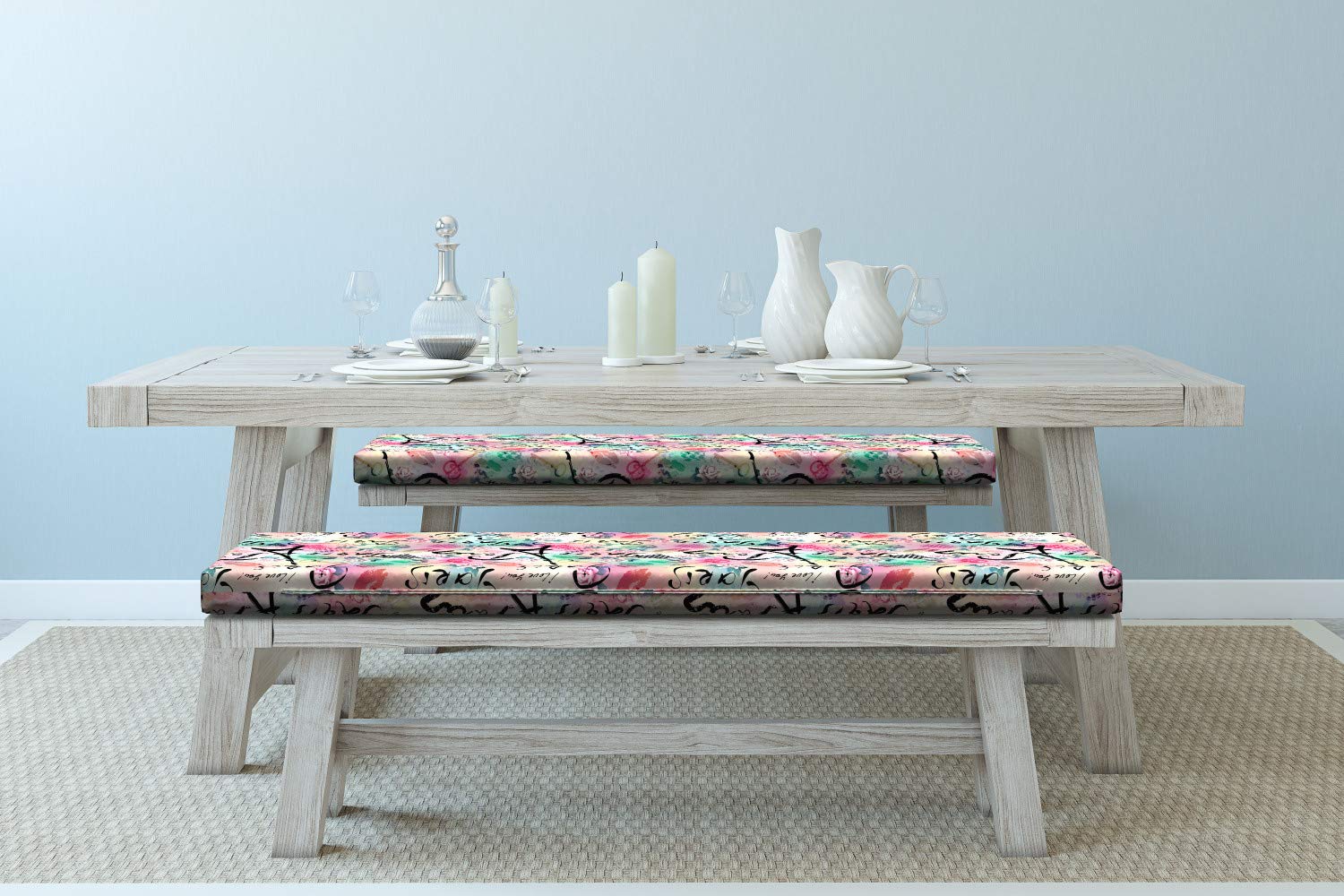 Ambesonne Paris Bench Cushion Set of 2 - French Floral Rose Checkered Hearts Design, Standard Size 45