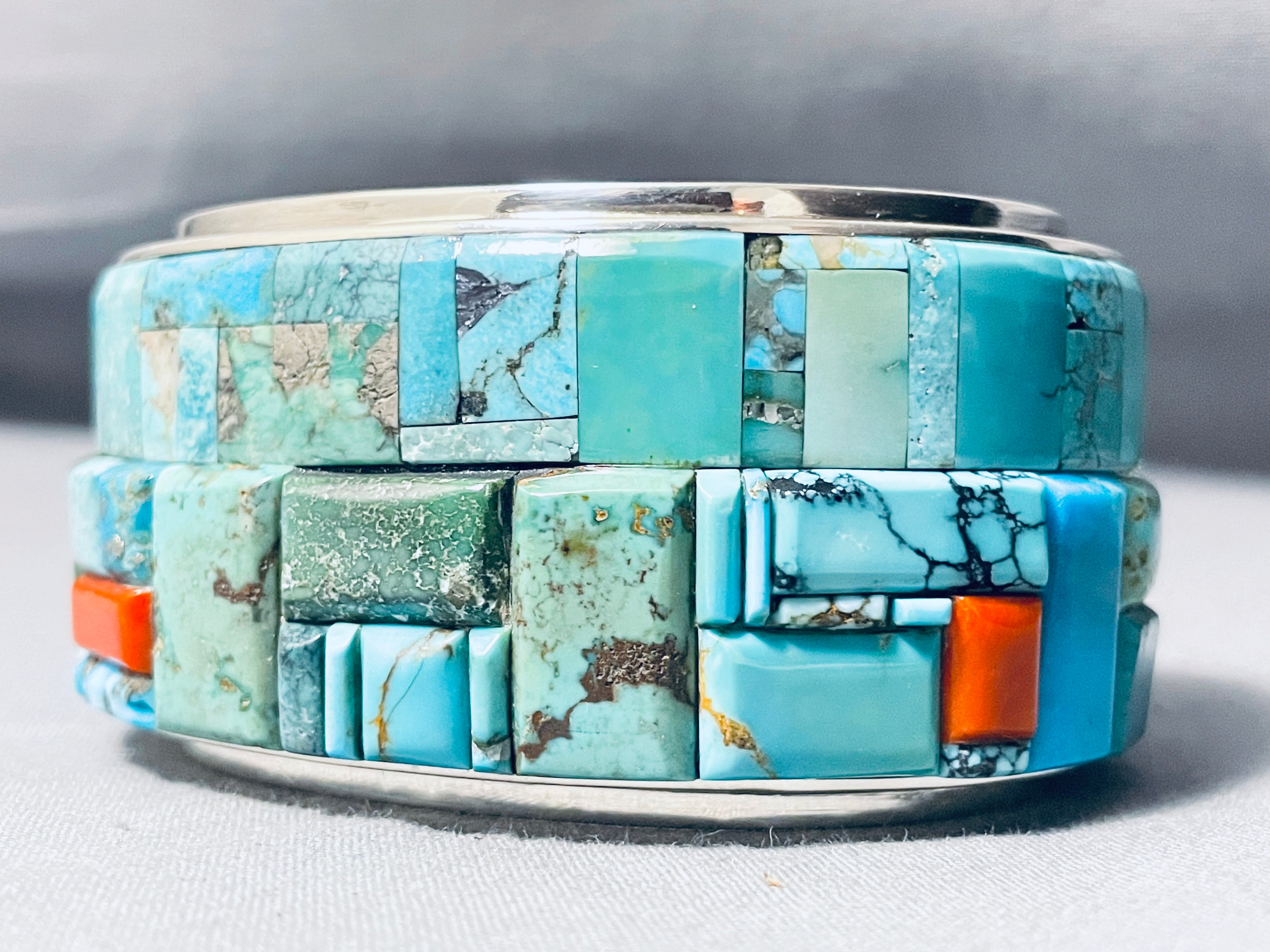 Authentic Navajo Turquoise & Sterling Silver Coral Bracelet - 107g Heavyweight Handmade Jewelry for Women, Boho Chic Accessory for Festivals & Special Occasions