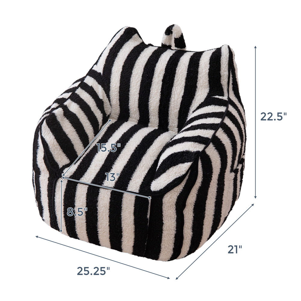 MAXYOYO Kids Bean Bag Chair - Soft Sherpa Bean Bag Couch with Decorative Edges for Boys & Girls | Comfortable Seating for Bedroom, Playroom & Reading Nook (Stripe Black)