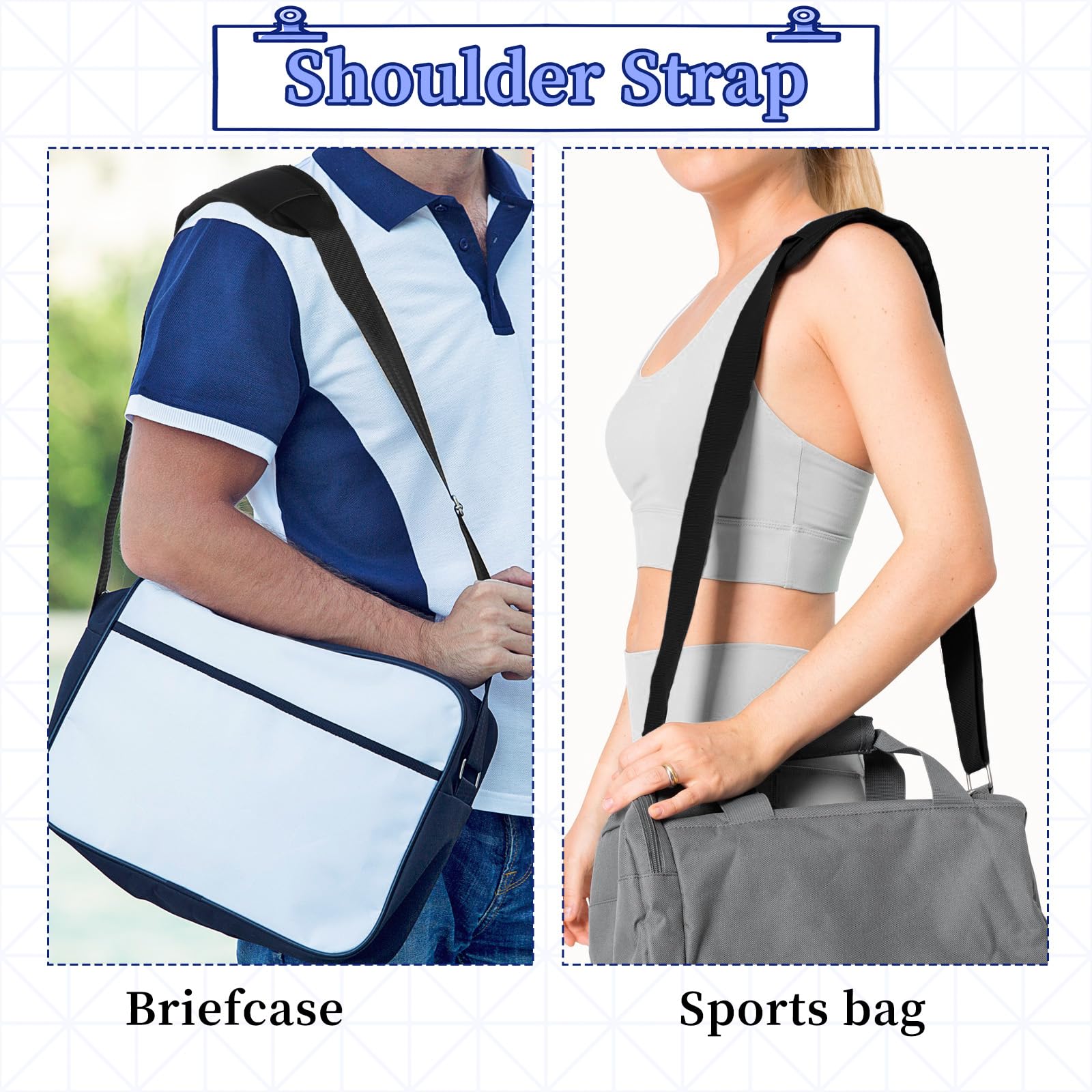 **63 Inch Adjustable Nylon Shoulder Strap Replacement with Metal Hooks - Universal Crossbody Bag Strap for Laptop Case, Messenger Bag, Briefcase & Garment Bag - Perfect for Work, Travel & Daily Commute**