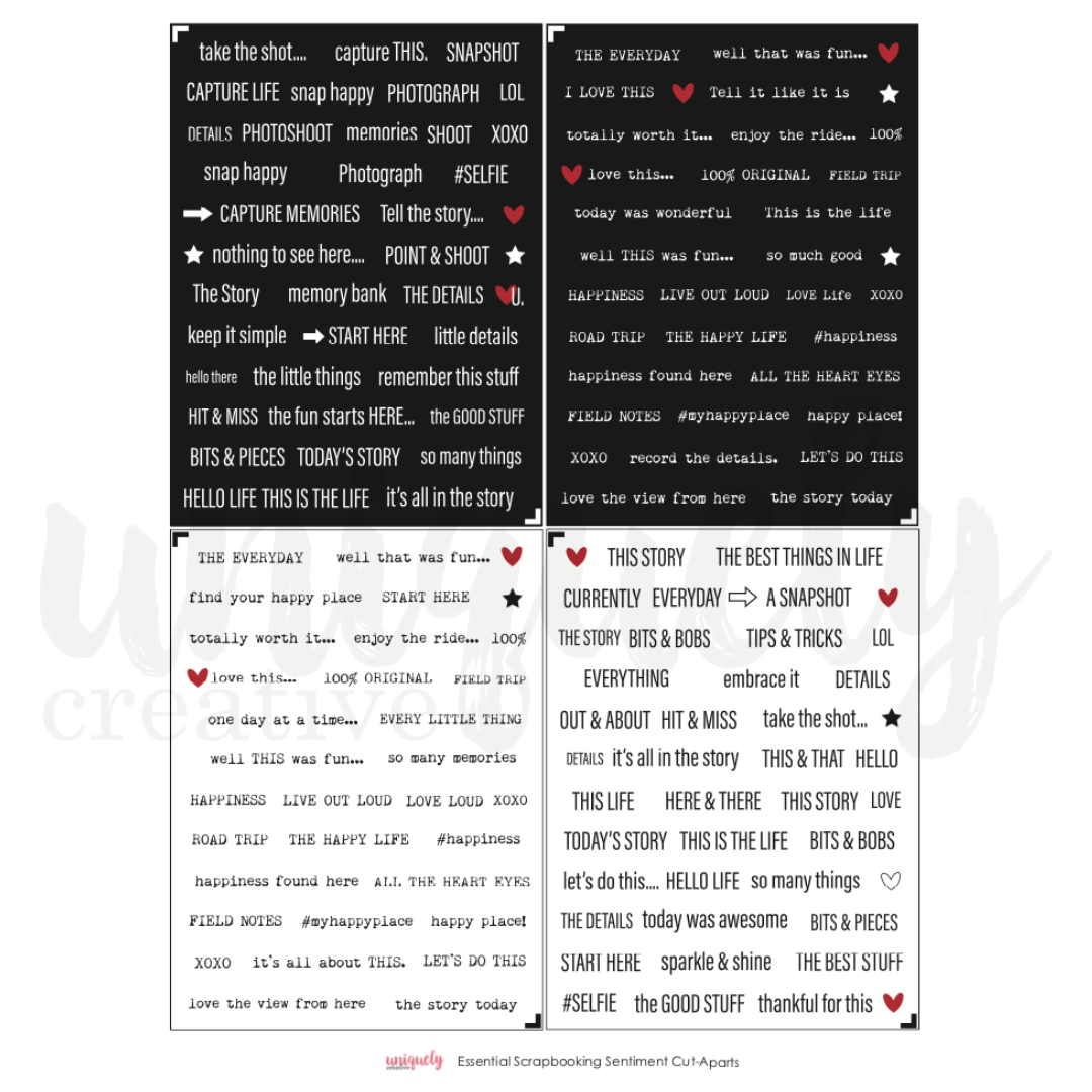 Essential Scrapbooking Sentiments Mini Cut-Apart Sheet for DIY Cards, Journals & Memory Albums | Perfect for Crafting, Scrapbooking & Paper Projects