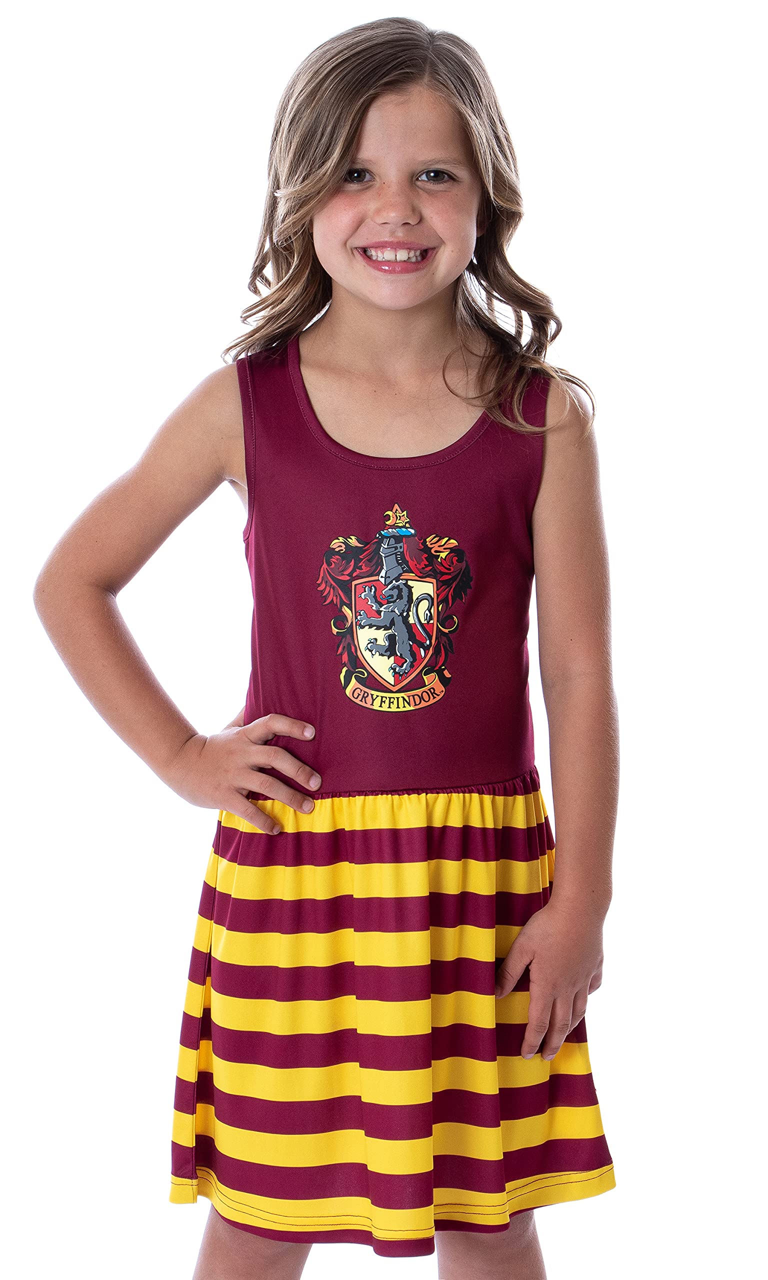 Harry Potter Girls Pajama Nightgown with House Crest Logo & Stripe Accent - Gryffindor, Slytherin, Hufflepuff, Ravenclaw - Comfortable Sleepwear for Kids & Teens