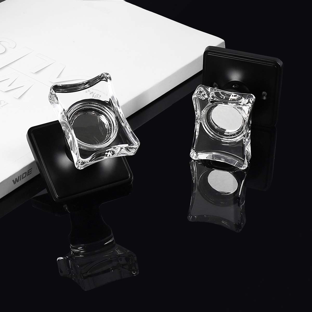 Gobrico 2 Pack Matte Black Crystal Passage Doorknobs with Square Rosette - Diamond Glass Door Handles for Interior Hallway, Closet & Pantry Doors - Perfect for Home, Office & Commercial Spaces