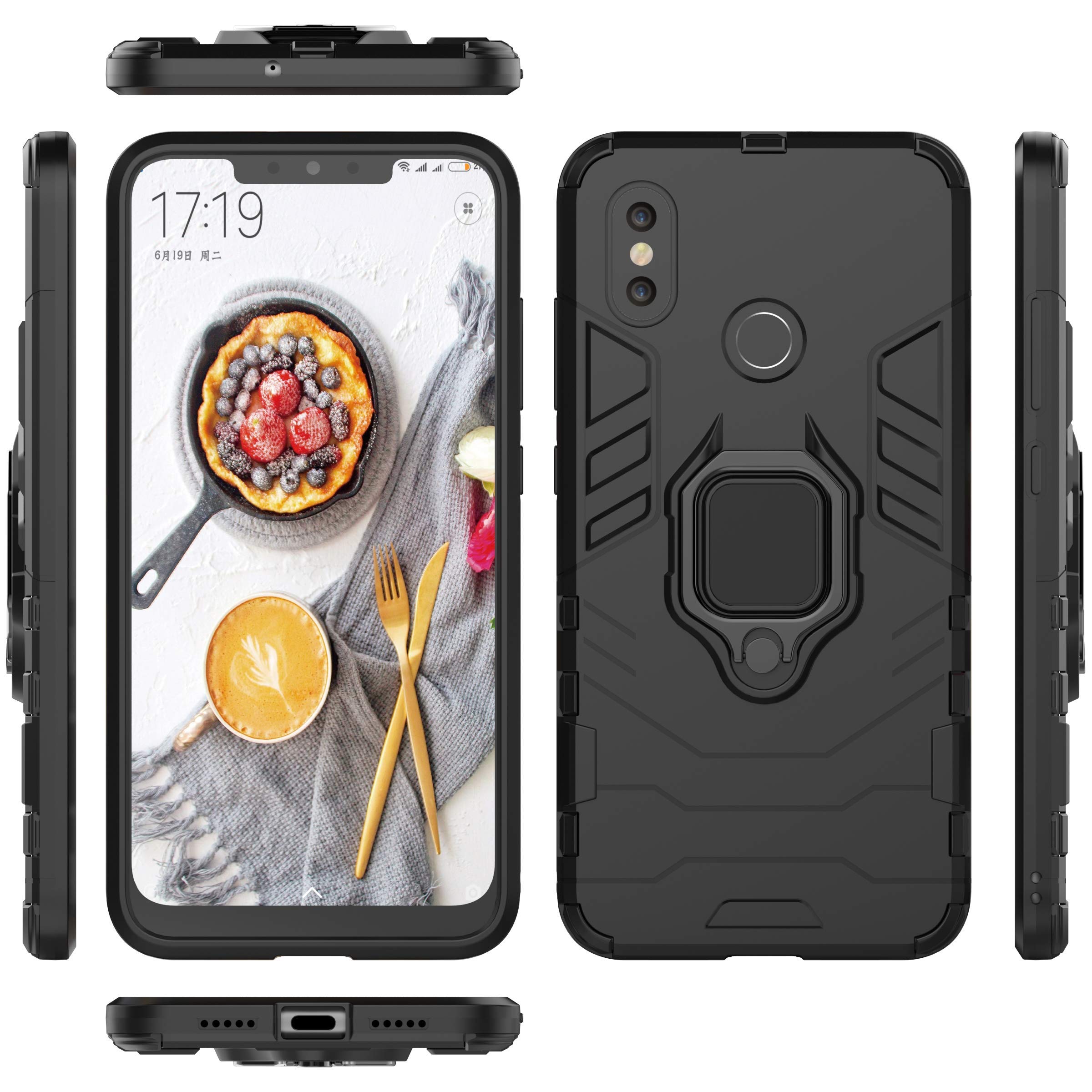 SORAKA Xiaomi Mi 8 Case with Ring Holder & Magnetic Plate - Slim Soft TPU Protective Cover for Xiaomi Mi 8 Smartphone - Perfect for Car Mounting, Hands-Free Use & Daily Protection (Black)