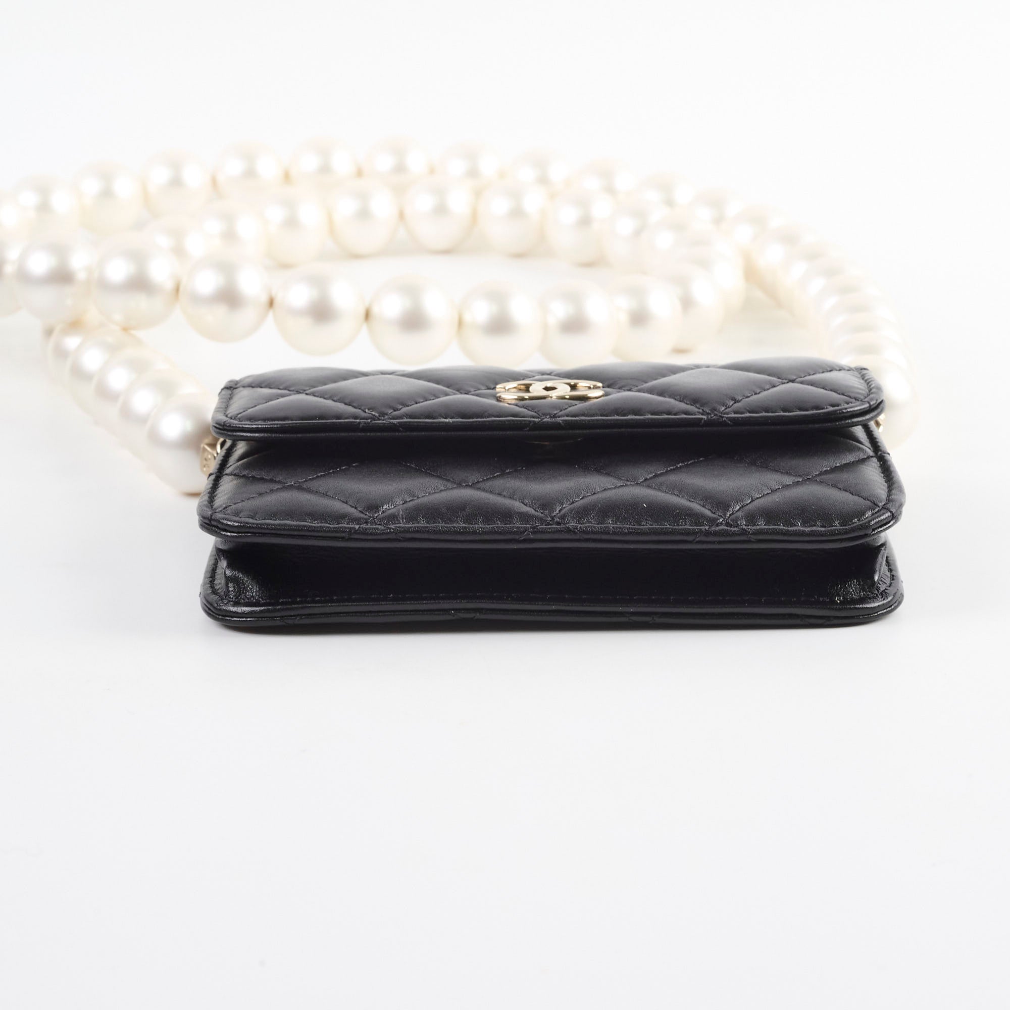 Chanel Micro Pearl Card Clutch with Chain - Black Series 31 | Luxury Small Wallet for Women | Perfect for Evening Parties, Weddings & Special Occasions