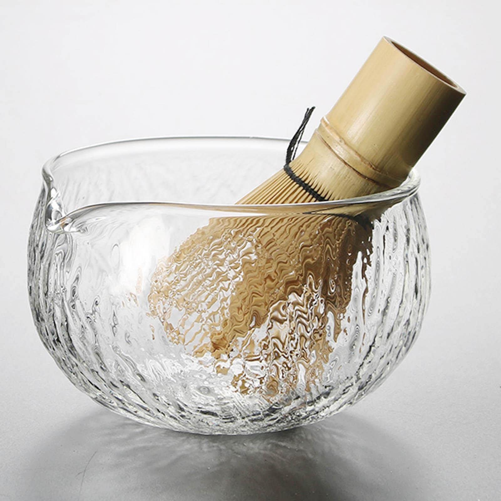 500ml Clear Textured Glass Matcha Bowl with Spout - Japanese Tea Ceremony Cup for Whisking, Serving Matcha, Latte & Hot Beverages - Perfect for Tea Lovers & Home Baristas