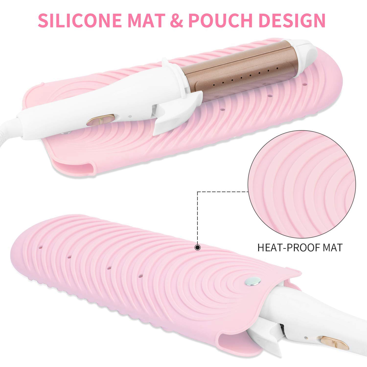 Pink Heat-Resistant Hair Straightener Pouch - Protective Mat Holder for Flat Irons & Curling Wands | Perfect for Travel, Salon & Home Styling