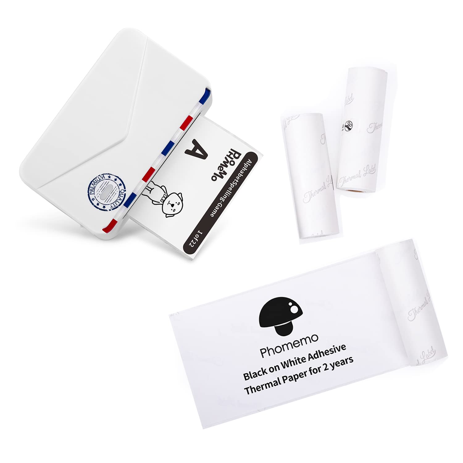 Phomemo M03AS 80mm Portable Thermal Label Printer with 3 Rolls White Adhesive Thermal Paper - Perfect for Shipping Labels, Barcode Printing & Small Business Packaging