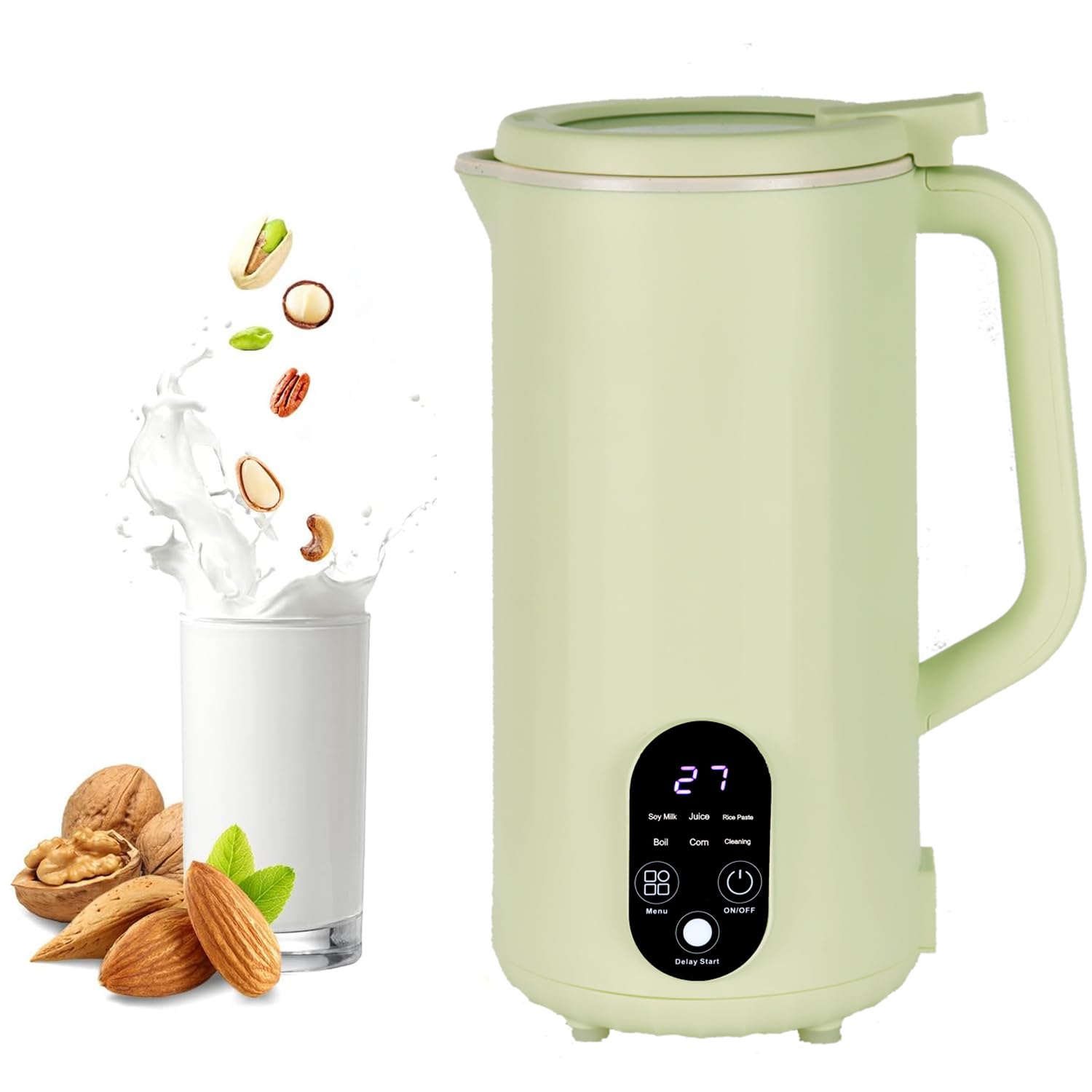 Automatic Soy & Nut Milk Maker 800ml, Multi-Function Blender for Rice Paste, Juice, Baby Food, Smoothies, Ice Crushing - BPA Free, Delay Start & Keep Warm (Green) - Perfect for Healthy Homemade Drinks, Baby Meals & Kitchen Convenience