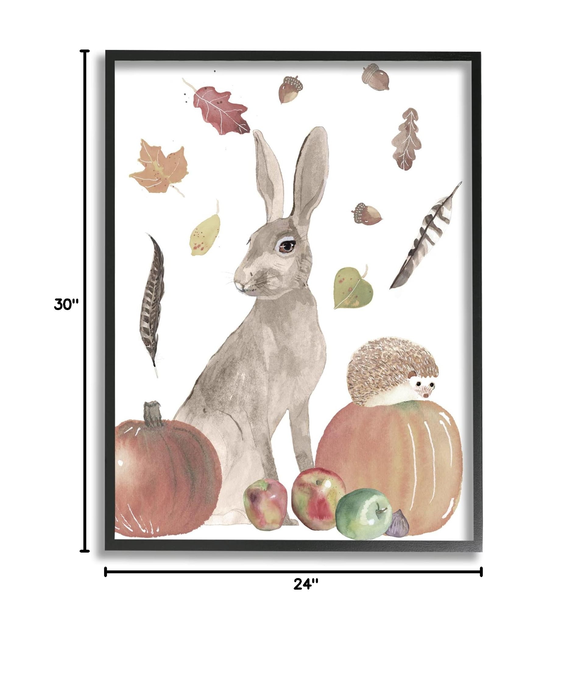 Stupell Industries Autumn Rabbit & Hedgehog Pumpkin Foliage Framed Wall Art - 24x30 Inches, Grey - Perfect for Fall Home Decor, Living Room, Bedroom & Seasonal Gift
