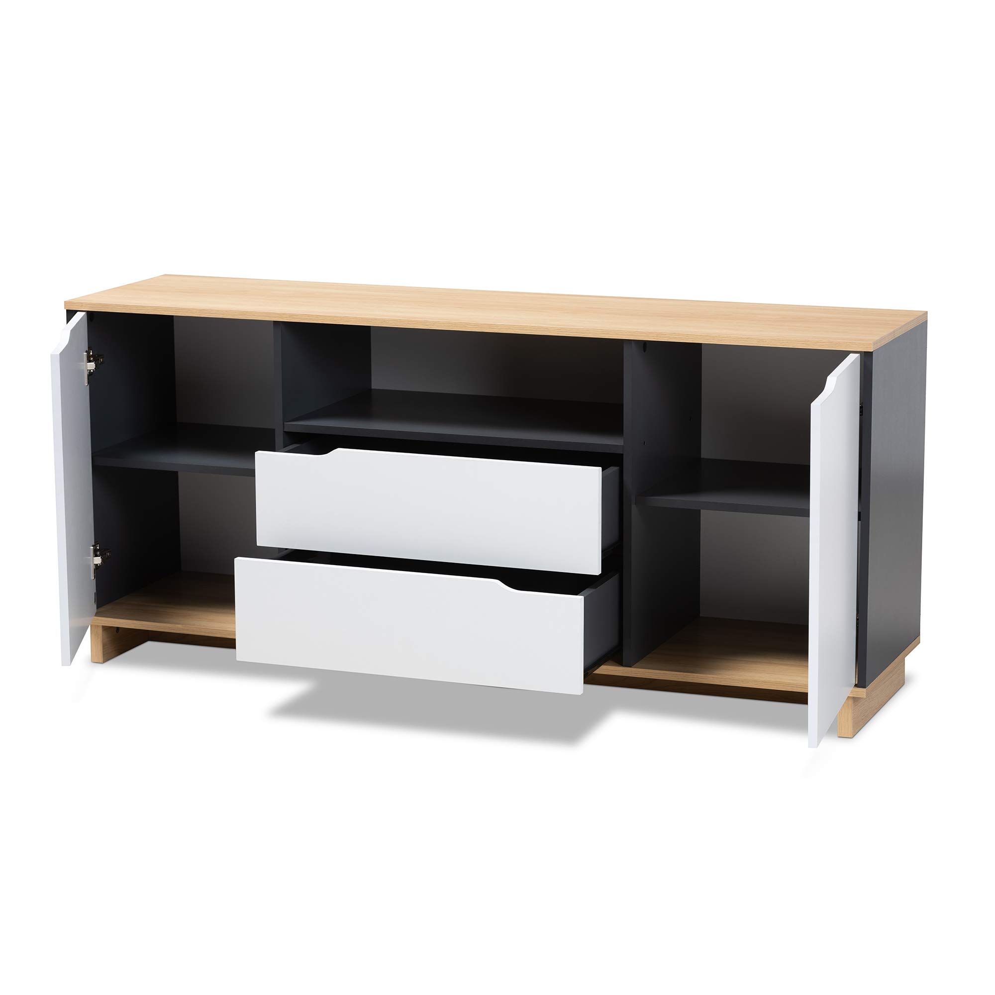 Baxton Studio Modern Sideboard & Buffet Server - White, Oak, Grey Finish - Entryway, Dining Room, Living Room Storage Furniture