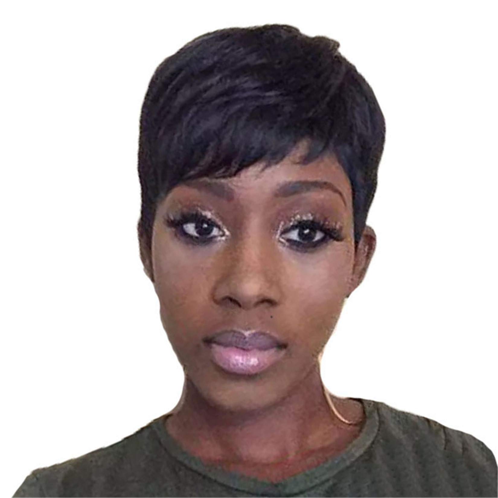 Andongnywell Short Straight Human Hair Lace Front Wig for Black Women - Pre Plucked Hairline with Baby Hair - Perfect for Daily Wear, Cosplay & Special Occasions