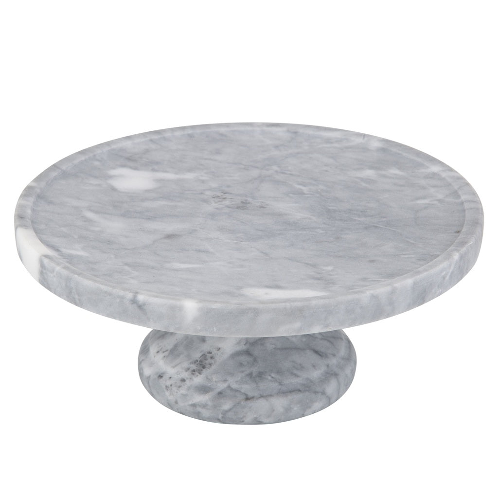 Davis & Waddell Nuvolo Marble Cake Stand with Footed Base - 10 Inch Round Grey Marble Dessert Stand for Wedding, Birthday Party, and Home Decor (25x25x10cm)
