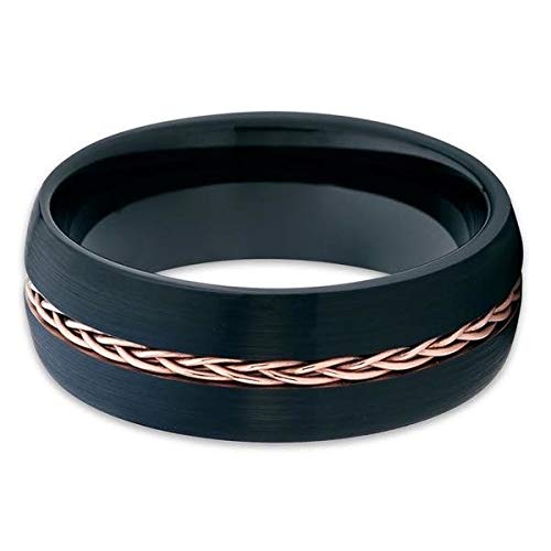 Black Tungsten Wedding Ring for Men & Women - Rose Gold Plated Tungsten Carbide Braid Band, Comfort Fit - Perfect for Anniversaries, Engagements & Everyday Wear