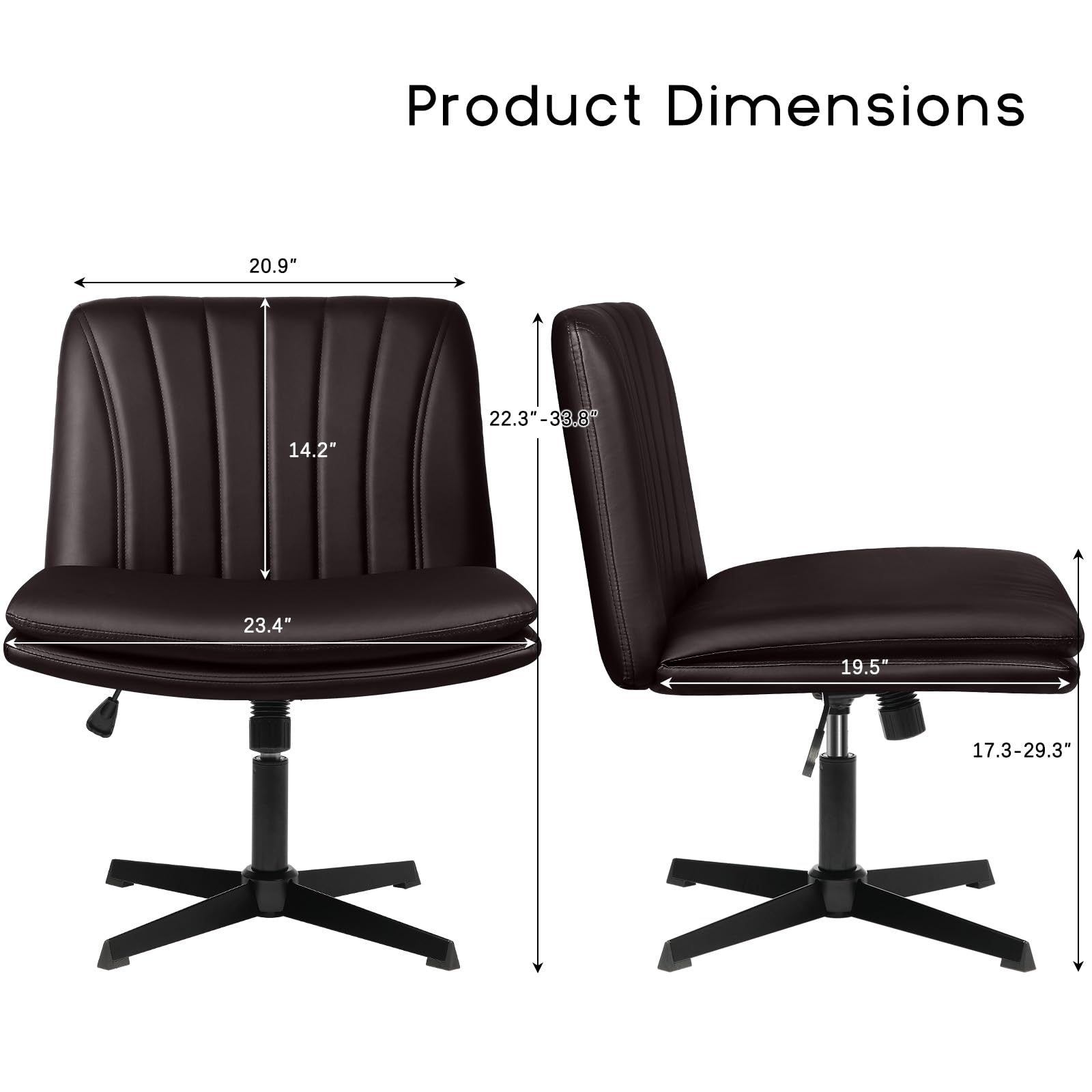 PUKAMI Criss Cross Legged Office Chair - Armless PU Leather Swivel Desk Chair with Height Adjustable Wide Seat & Mid Back Support - Modern Home Office Computer Task Chair for Working, Studying & Vanity Makeup