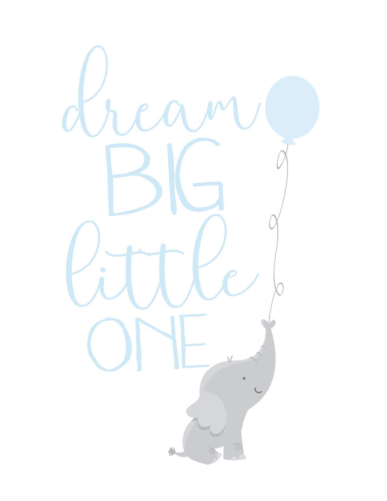 Baby Blue Boy Elephant Nursery Decor - Set of 3 Unframed Wall Art Prints - Dream Big Little One, You Are So Loved - Perfect for Baby Showers, Newborn Gifts & Kids Room Decoration