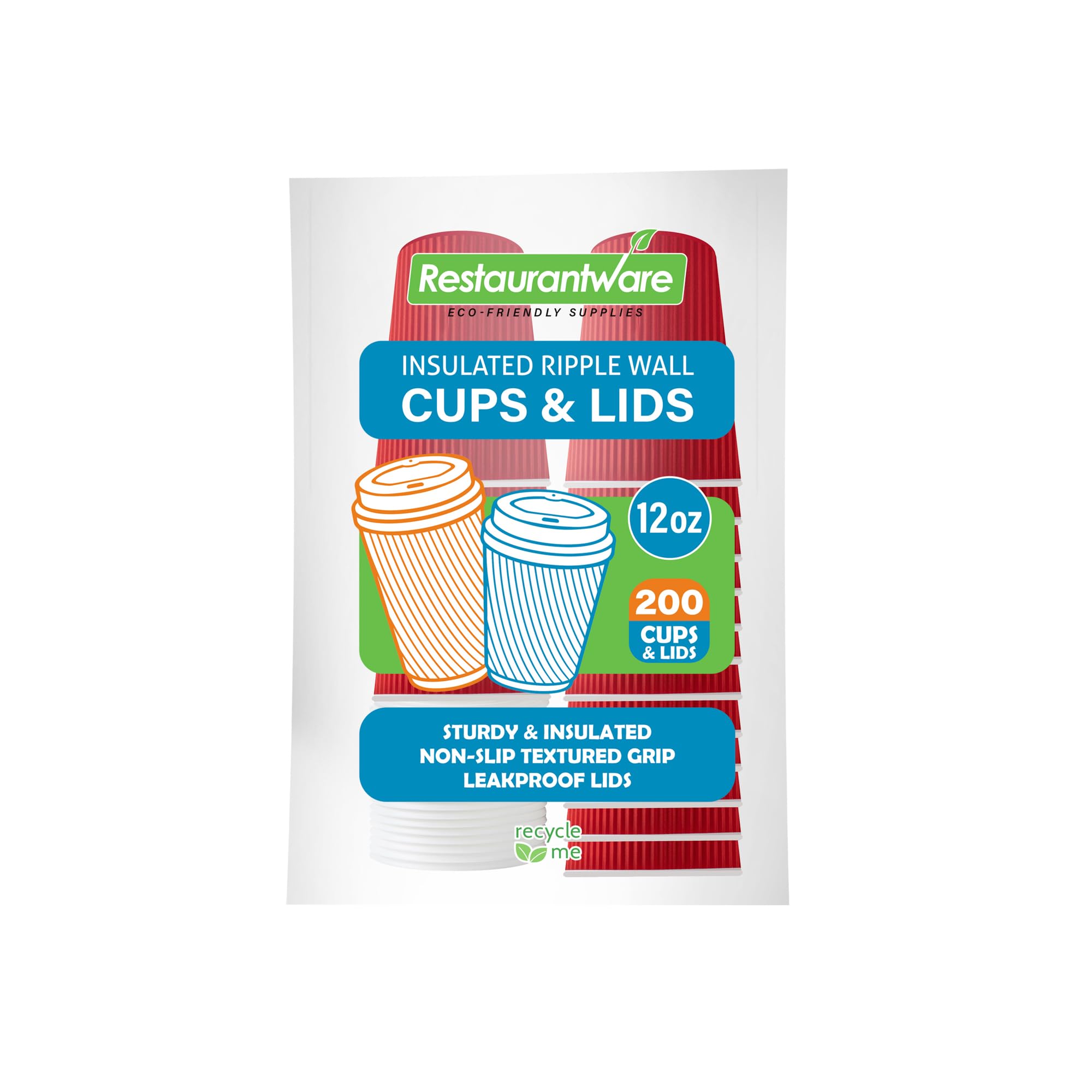 12oz Insulated Coffee Cups with Lids (200 Pack) - Leakproof & Non-Slip Red Disposable Paper Cups for Hot Beverages - Perfect for Coffee, Tea, Hot Cocoa & Lattes in Restaurants, Cafés & Offices