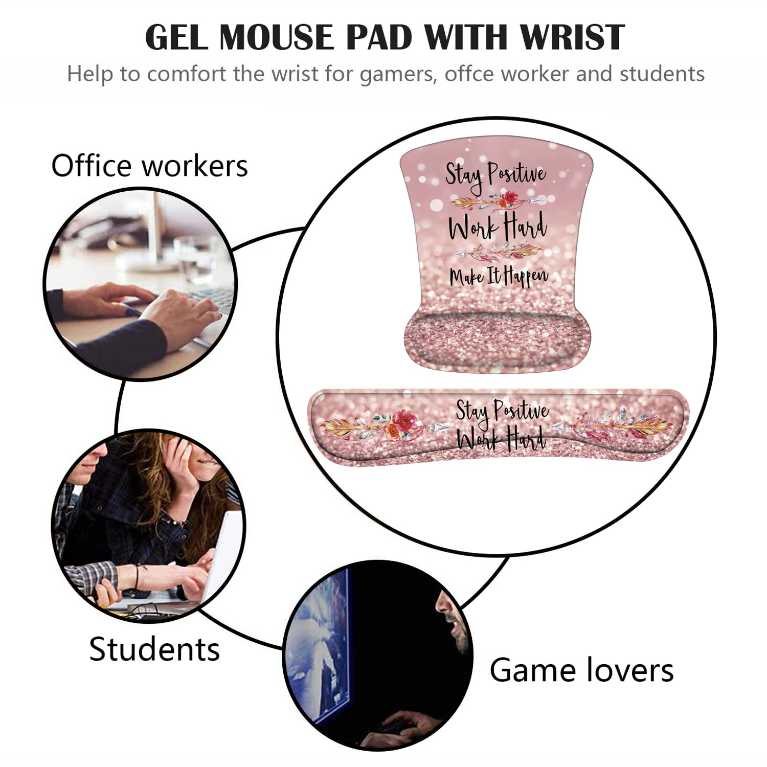 Ergonomic Keyboard Wrist Rest & Mouse Pad Set with Non-Slip PU Base - Comfortable Support for Computer, Laptop, Home & Office Use - Motivational Quote 