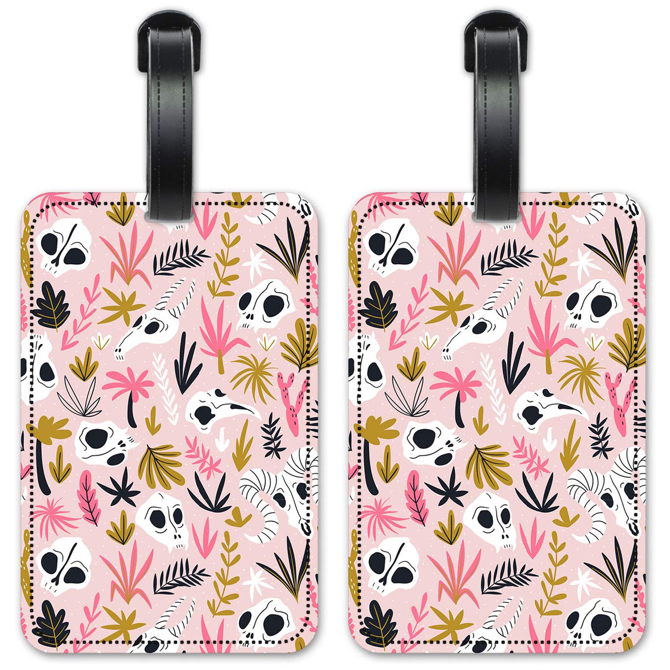 Pink Skull Luggage ID Tags - 2 Pack Durable Suitcase Identification Cards with Customizable Info - Perfect for Travel, Airports & Lost Baggage Prevention