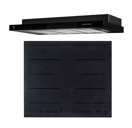 EF HB BI 584 FA 60CM Built-in Induction Cooktop with EFCH 9202T BK 90CM Range Hood - Modern Kitchen Appliances for Fast Cooking & Smoke Extraction