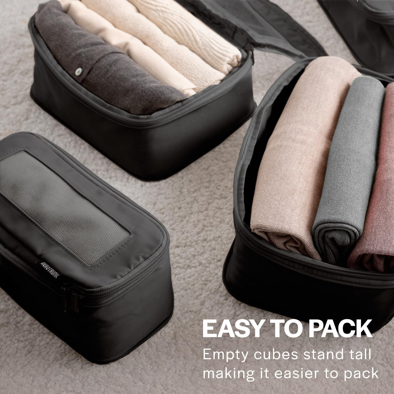 Premium Compression Packing Cubes for Travel - 6-Pack Black Luggage Organizer Bags with Double Zipper - Space Saving Suitcase Organizers for Business Trips, Vacations & Weekend Getaways
