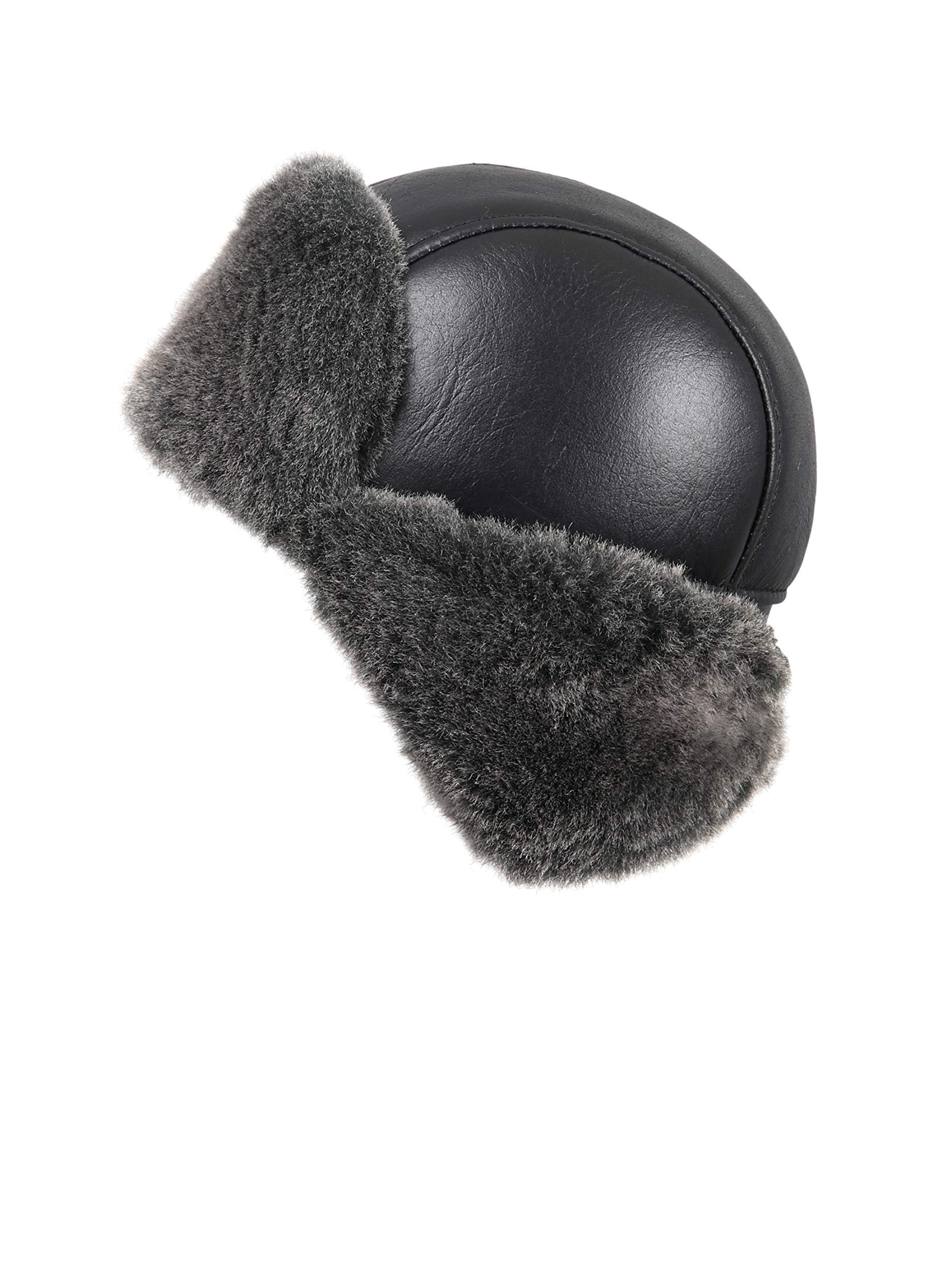 Genuine Leather Aviator Shearling Ushanka Hat - Russian Style Trapper Cap with Real Sheepskin Fur & Ear Flaps - Warm Winter Hat for Men & Women - Perfect for Skiing, Snowboarding & Cold Weather Outdoor Activities