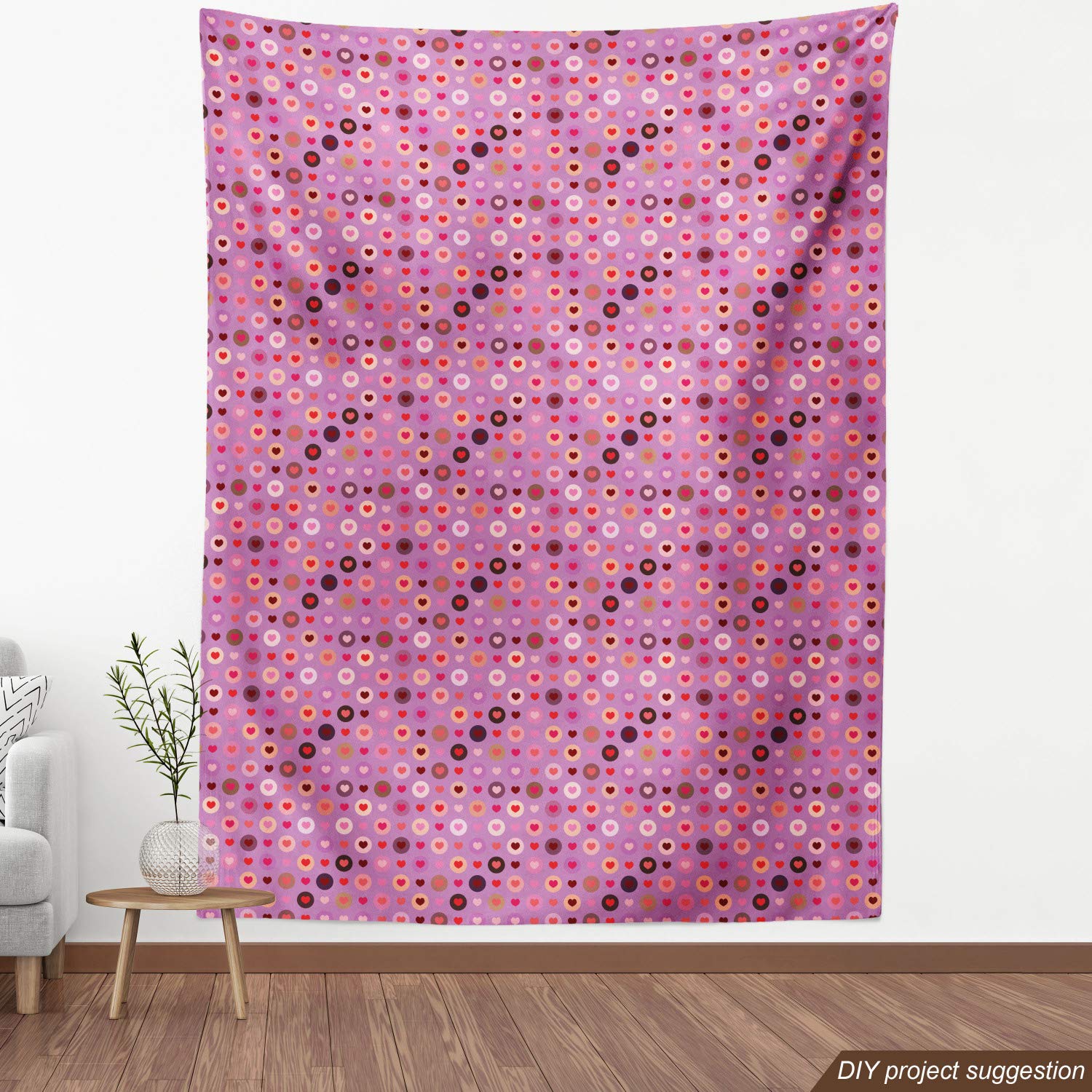 Ambesonne Abstract Fabric by The Yard - Valentine's Love Heart Circular Design for Upholstery, Home Decor & DIY Projects | 10 Yards Fuchsia Red Salmon | Perfect for Throw Pillows, Curtains & Table Runners