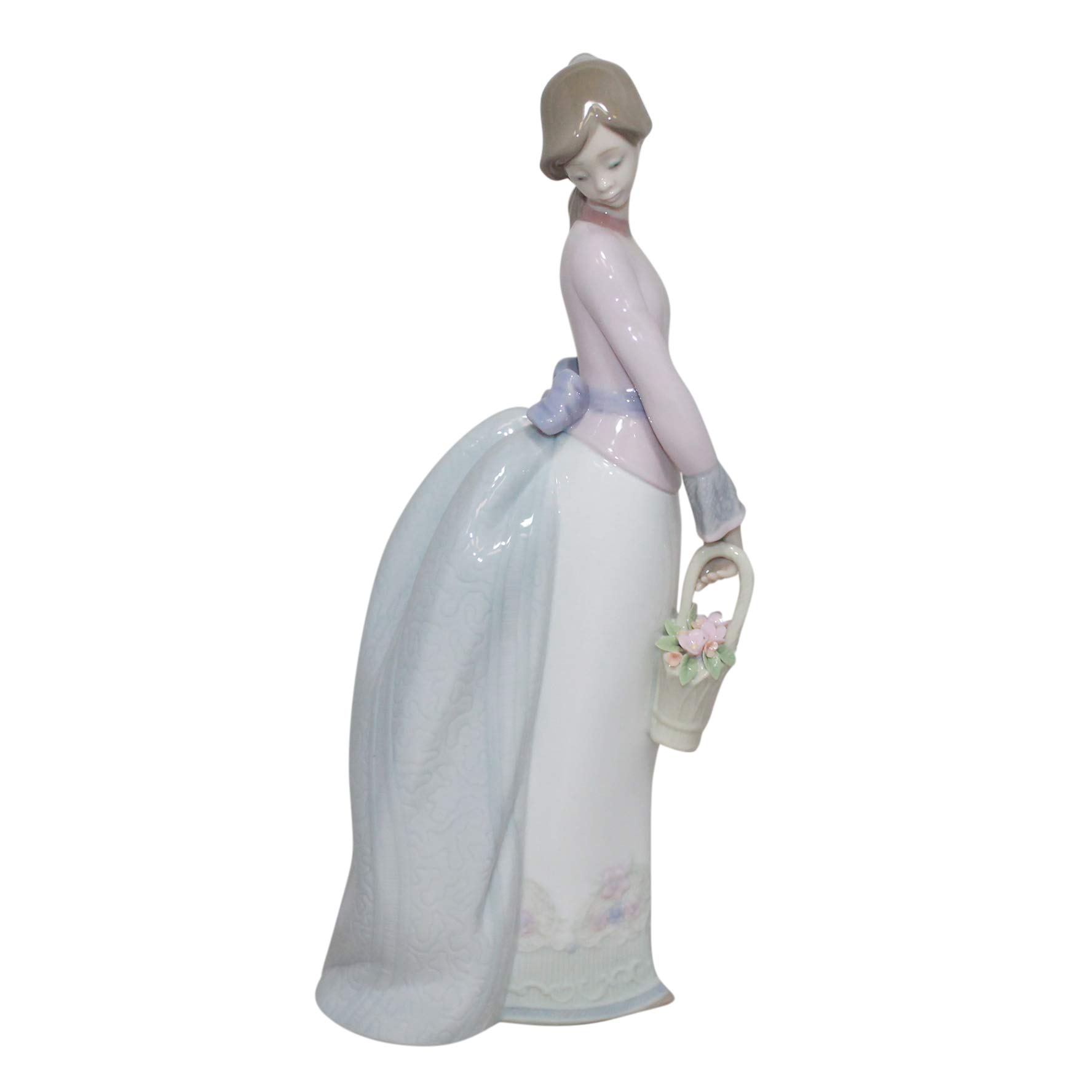Lladro Basket of Love Porcelain Figurine - Handcrafted Glazed Collectible Home Decor for Valentine's Day Gift & Romantic Anniversary Present