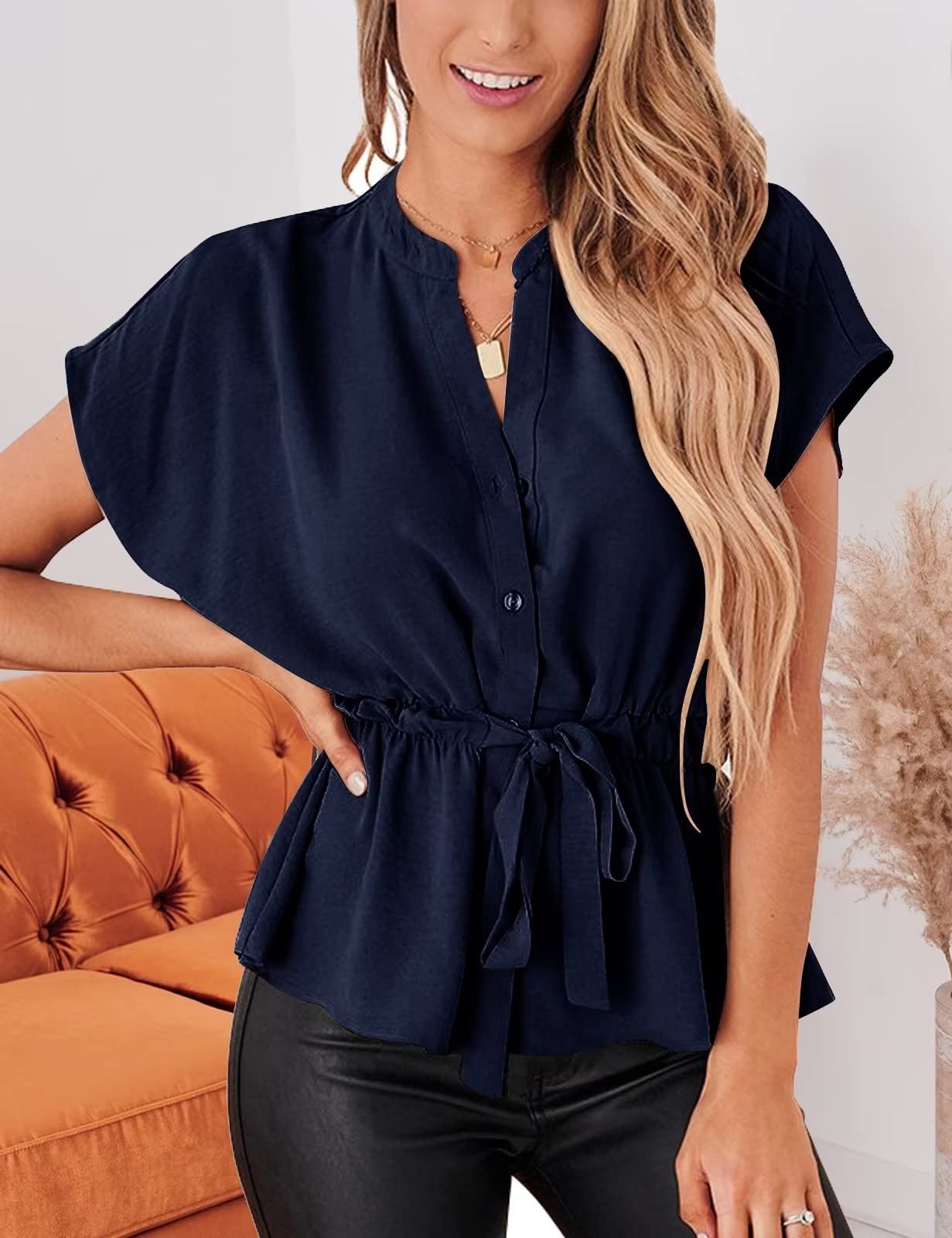 Women's Casual Peplum Button Down Blouse - Chiffon Summer Work Tops for Office, Date Night & Special Occasions