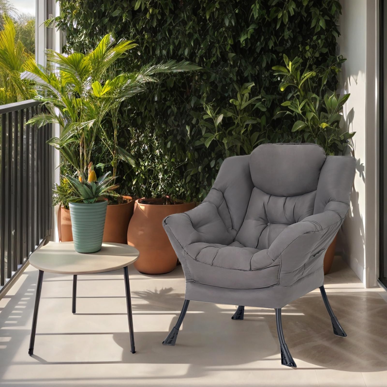 Welnow Modern Lazy Chair - Armrest Lounge Accent Chair with Side Pocket, Upholstered Leisure Sofa for Small Spaces, Bedroom, Dorm | Perfect for Reading, Relaxing & Netflix Binge-Watching in Dark Grey