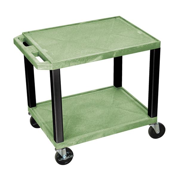 Luxor Tuffy Green 2-Shelf AV Cart with Black Legs & Electric Power - Perfect for Classroom, Office, or Home Media Organization