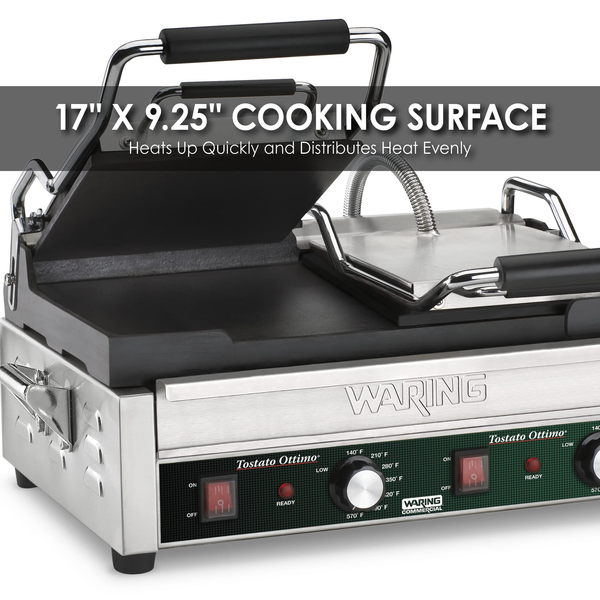 Waring Commercial WFG300T Dual Flat Panini Grill with Timer - 240V Professional Sandwich Press for Restaurants, Cafes & Home Kitchens - Perfect for Paninis, Burgers & Grilled Cheese