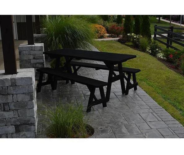 A & L Furniture Yellow Pine Traditional Dining Table with 2 Benches - Solid Wood Kitchen Table Set for Farmhouse, Cottage & Country Style Homes - Perfect for Family Meals & Entertaining Guests