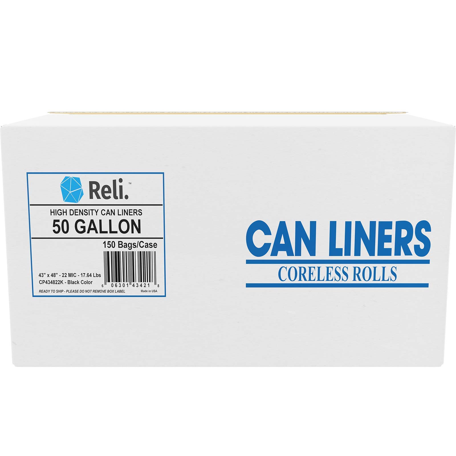 Reliable Premium 50 Gallon Trash Bags - 150 Count Heavy Duty Garbage Bags | Made in USA | Bulk Value Pack | Black Multi-Purpose Waste Bags for Kitchen, Office & Outdoor Use