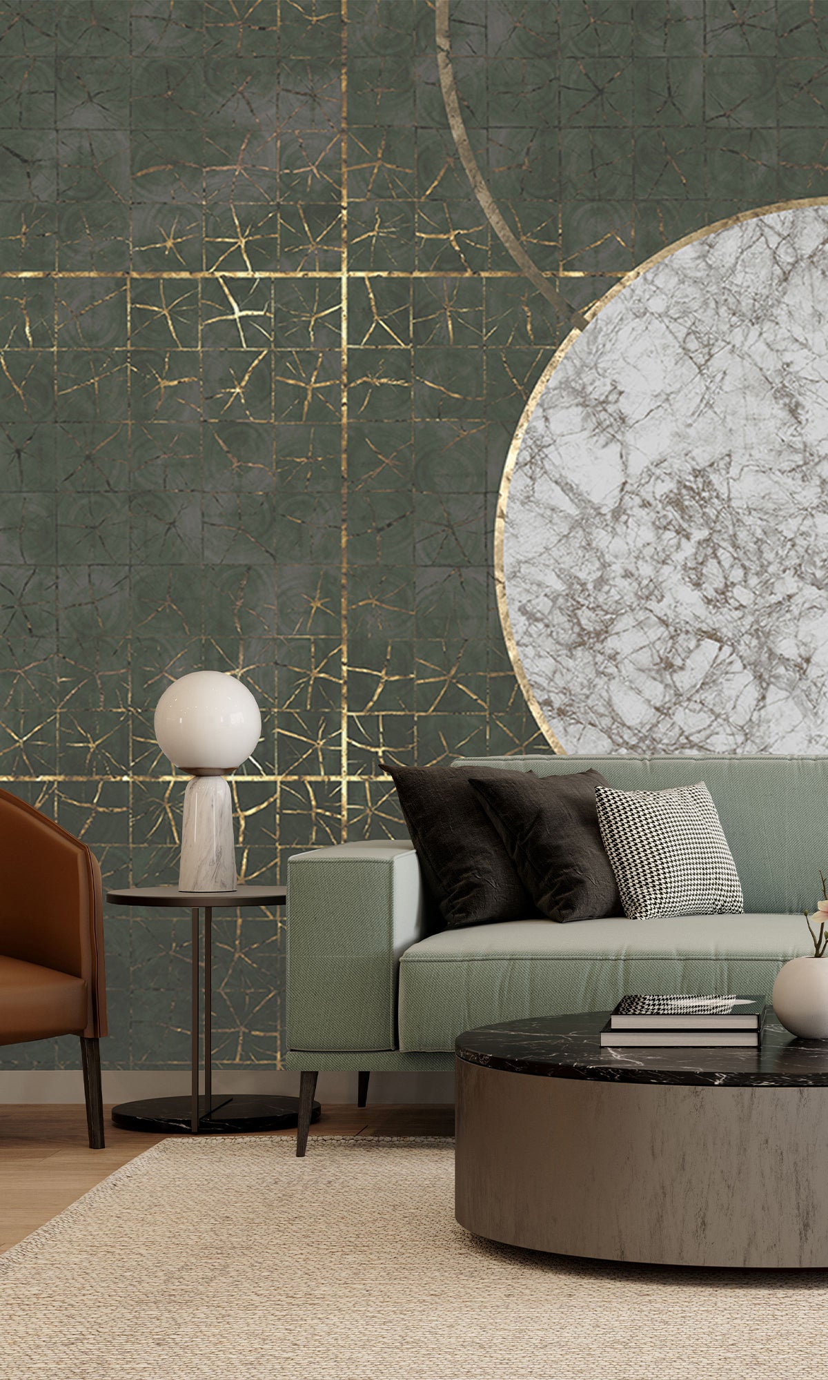 Dark Green Marbled Celestial Abstract Peel and Stick Wallpaper M2601 - Self-Adhesive Removable Wall Mural for Bedroom, Living Room, Nursery & Home Decor
