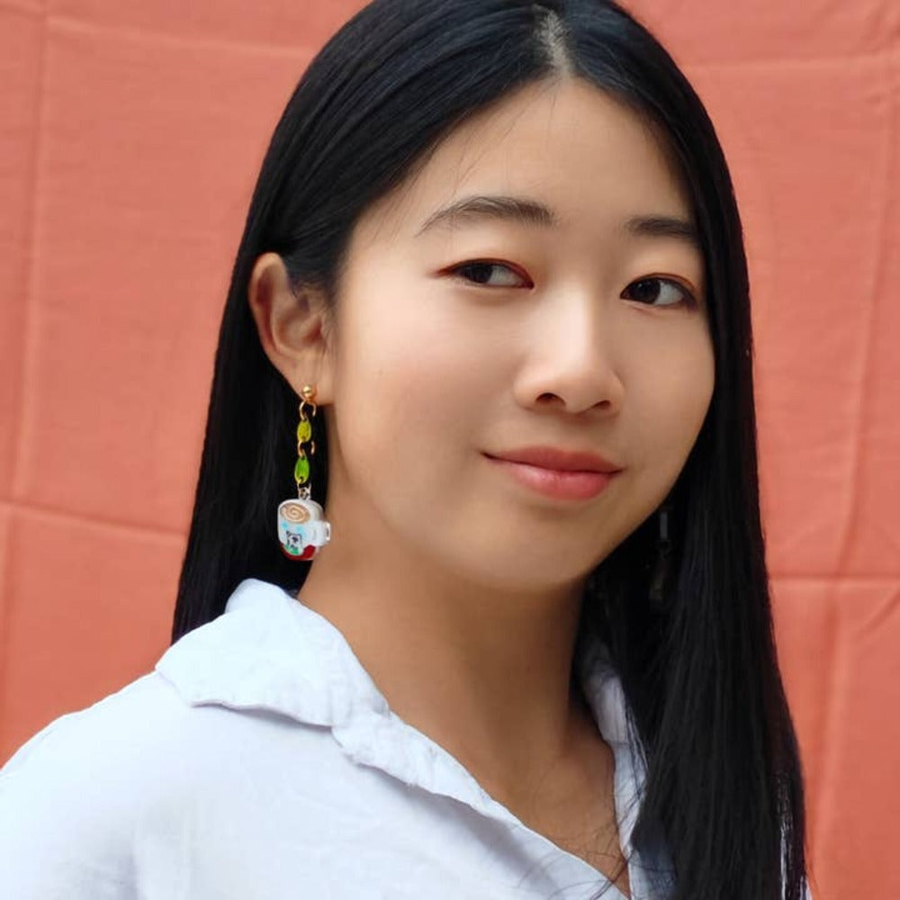 Hong Kong Cafe Breakfast Mismatch Acrylic Earrings - Cute Food-Themed Jewelry for Women - Perfect for Casual Wear, Gifts & Kawaii Fashion Accessories