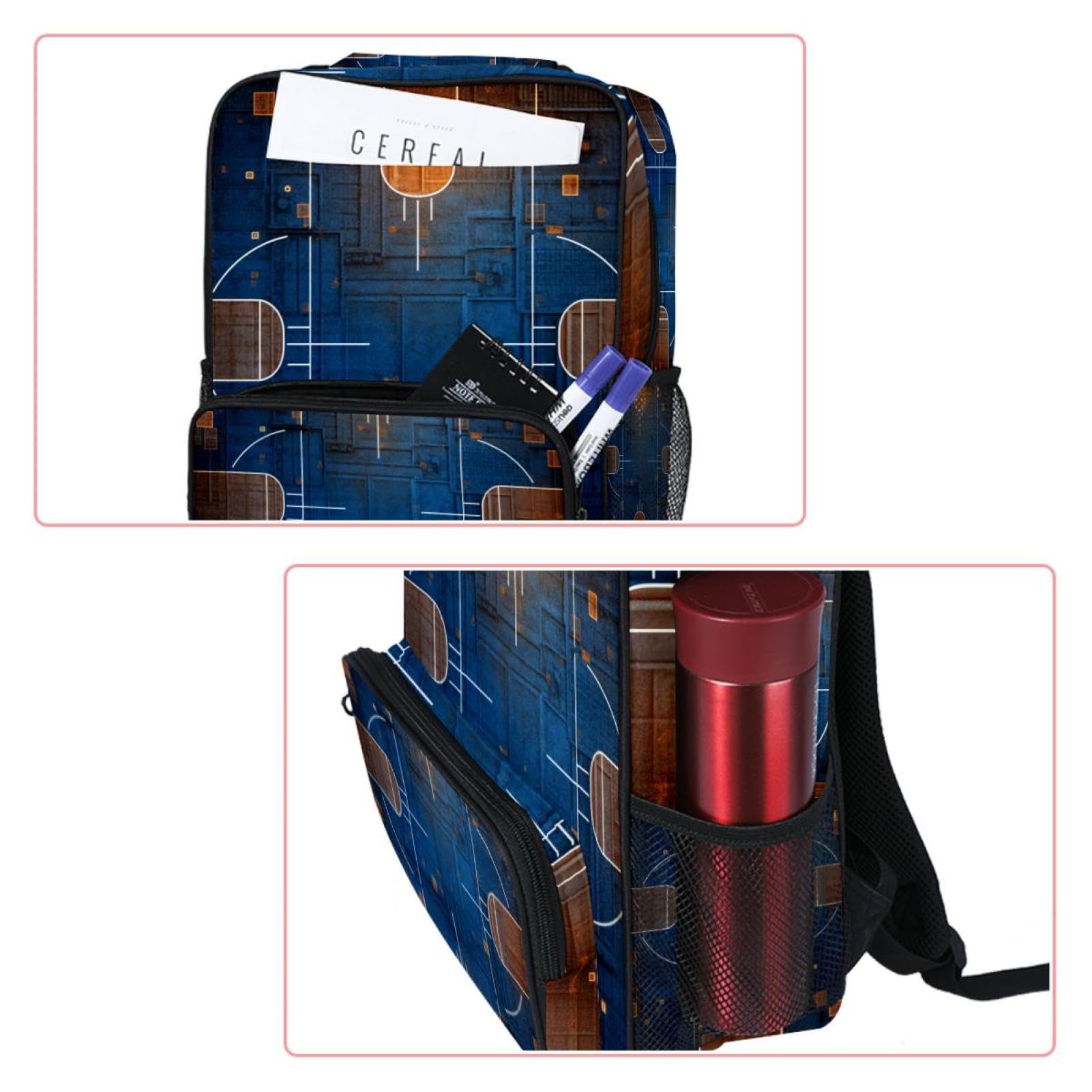 Stylish Unisex Travel Backpack - Durable Basketball Court Design Backpack for Women & Men - Perfect for Commuting, Gym, School & Outdoor Adventures