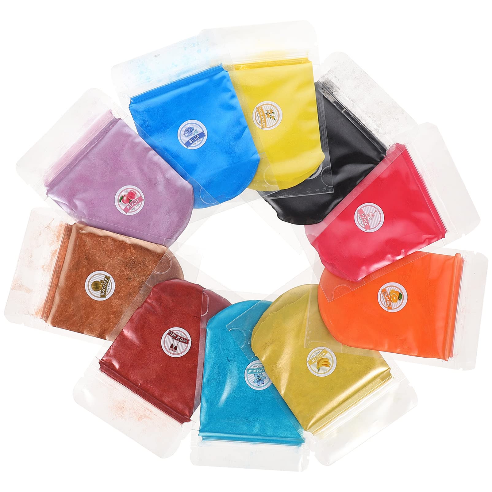 FAVOMOTO 10 Bags Cosmetic Grade Mica Powder - Nail Pigment, Blush, Eyeshadow, Lip Gloss & Resin Dye for DIY Nail Art, Candles, Soap Making & Cosmetics