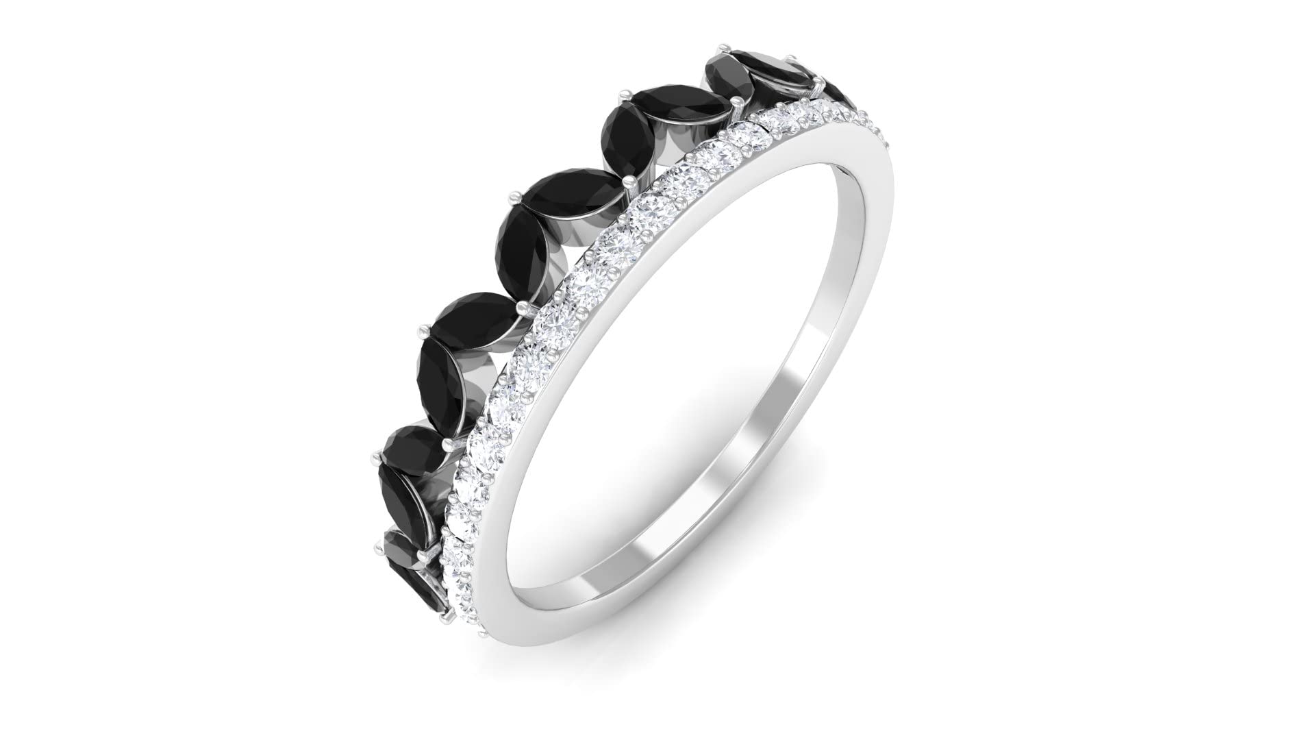 Lab Created Black Diamond Half Eternity Band - 14K Solid Gold Marquise & Round Cut Moissanite Ring for Women (3/4 CT) | Elegant Wedding, Anniversary, or Special Occasion Jewelry Gift