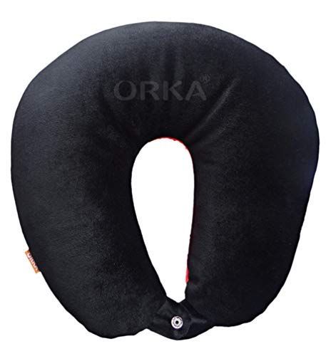 Orka Travel Solid Microbeads U Neck Pillow - Red & Black Colors for Airplane, Car, Office & Home Use