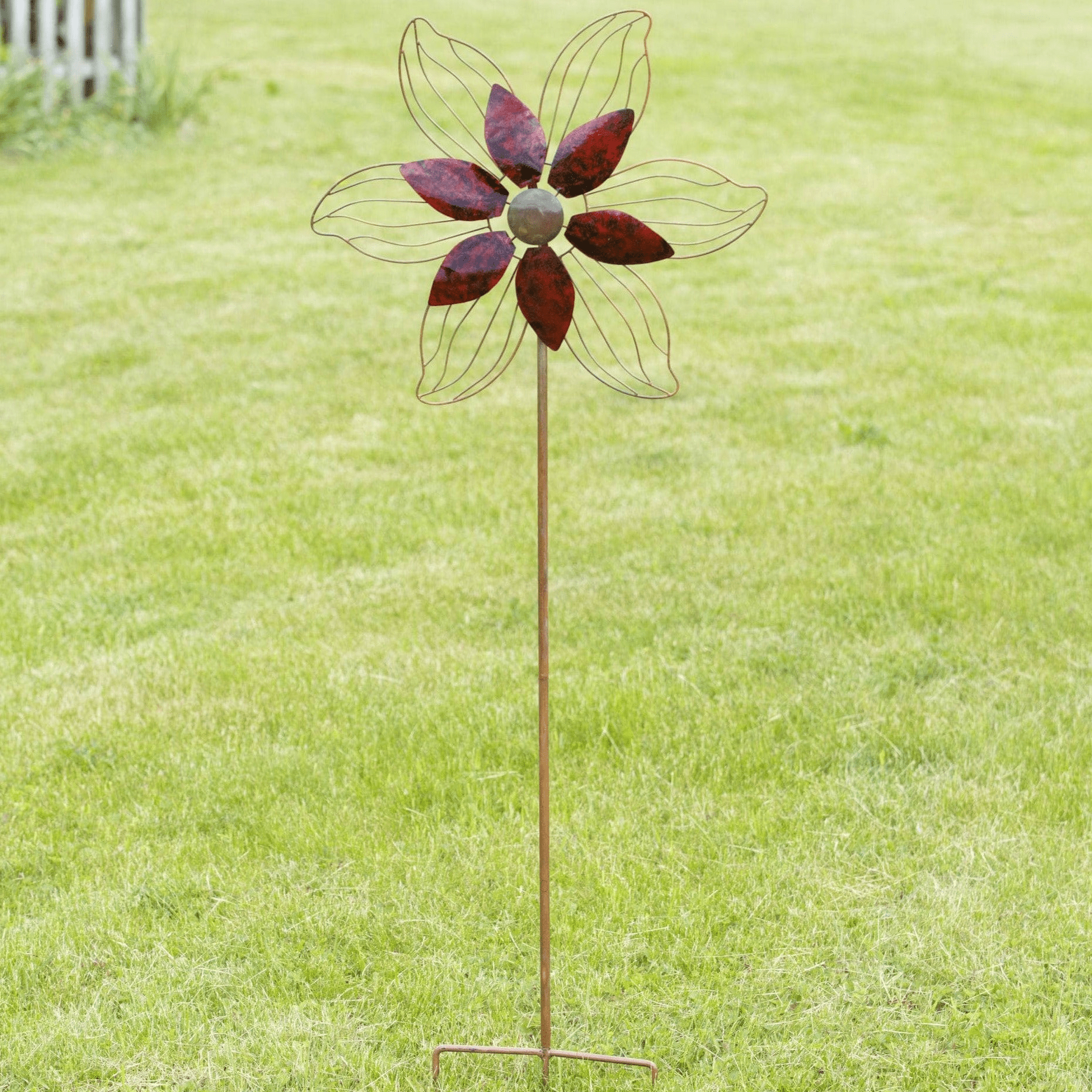 Red Open Petal Flower Spinner - 22 Inch Outdoor Garden Decor for Patio, Yard & Lawn Decoration