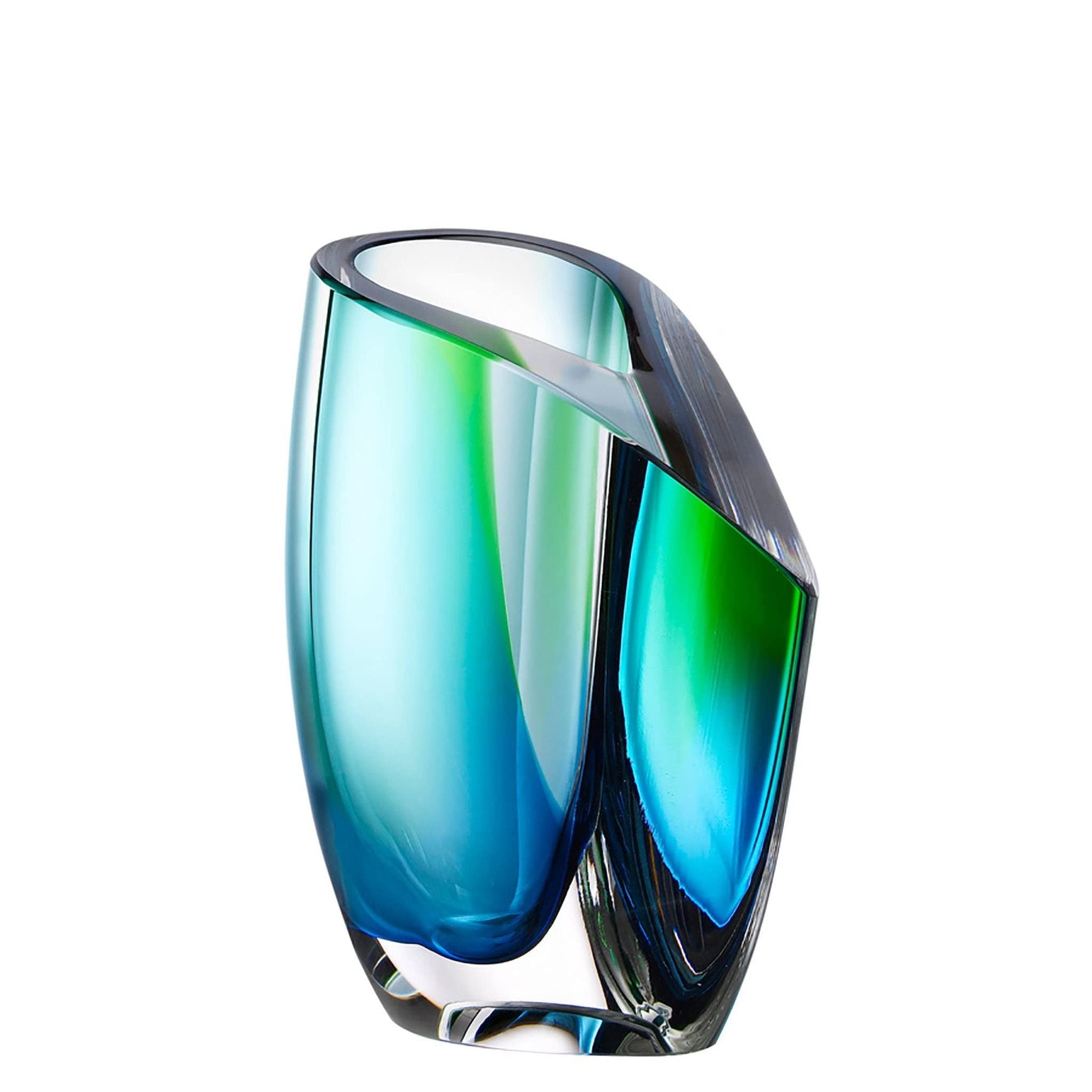 Kosta Boda Mirage Small Glass Vase - Handmade Blue Green Art Glass Home Decor for Living Room, Dining Table & Wedding Centerpiece
