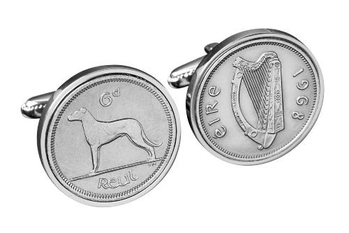 Vintage 1958 Irish Sixpence Coin Cufflinks - Rhodium Plated Elegant Dress Shirt Accessories for Men - Perfect Gift for Birthday, Anniversary & Formal Occasions